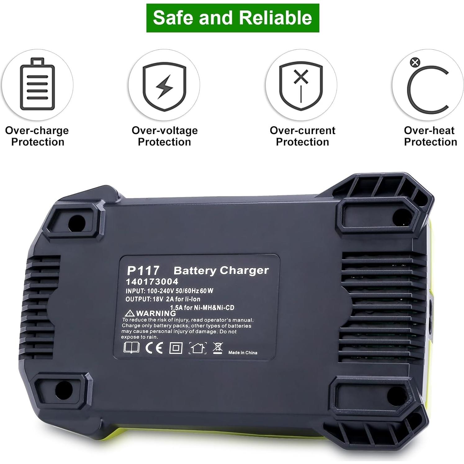 Cargador Rápido Compatible Ryobi P117 18V Litio NiCd NiMH