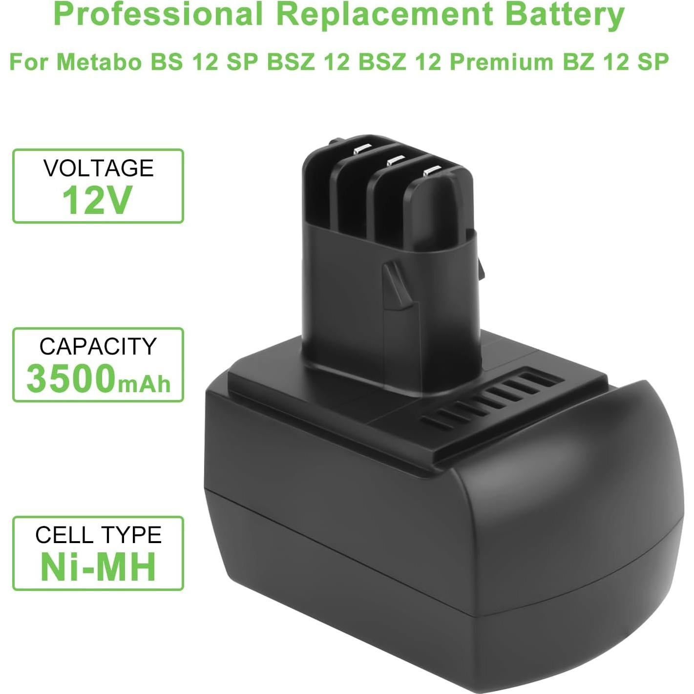 Batería recargable Ni-MH 12V 3.5Ah para Metabo BS12SP