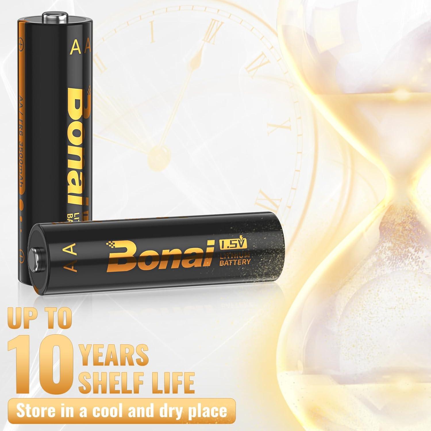 Baterías de Litio BONAI AA 16 Piezas 3500mAh 1.5V Ultra Duraderas