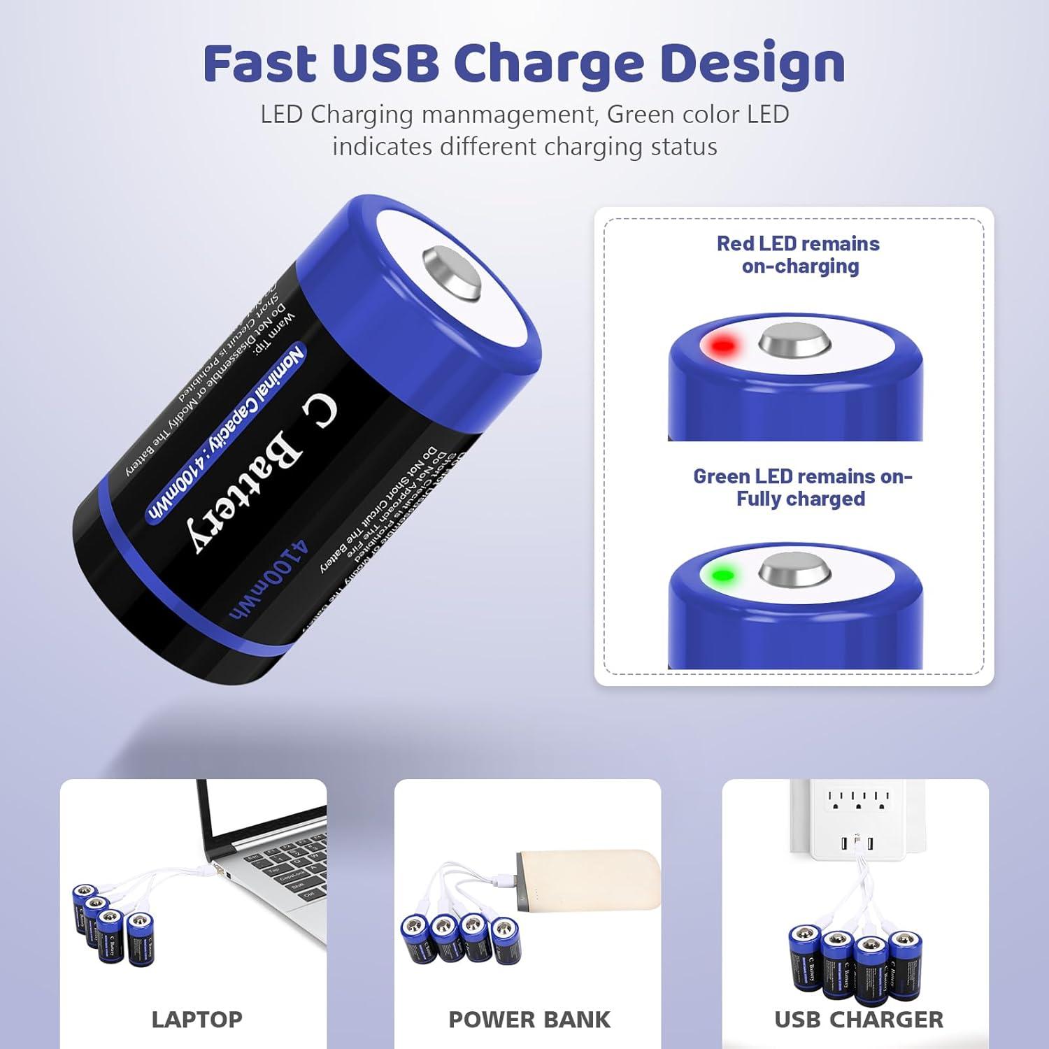 Baterías recargables de litio tipo C Wowpower 8 unidades 1.5V