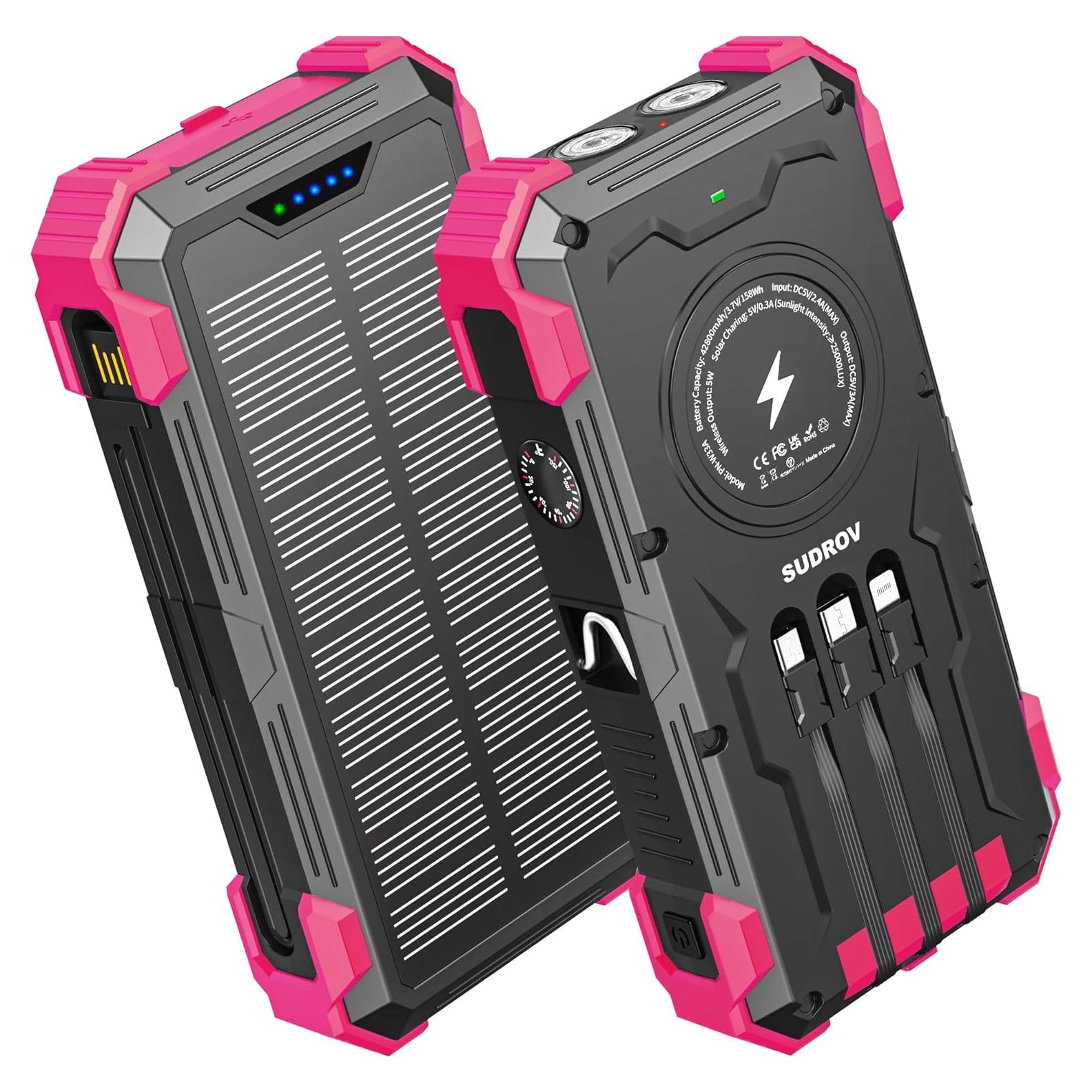 Banco de Energía Solar 42800mAh Sudrov Cargador Inalámbrico