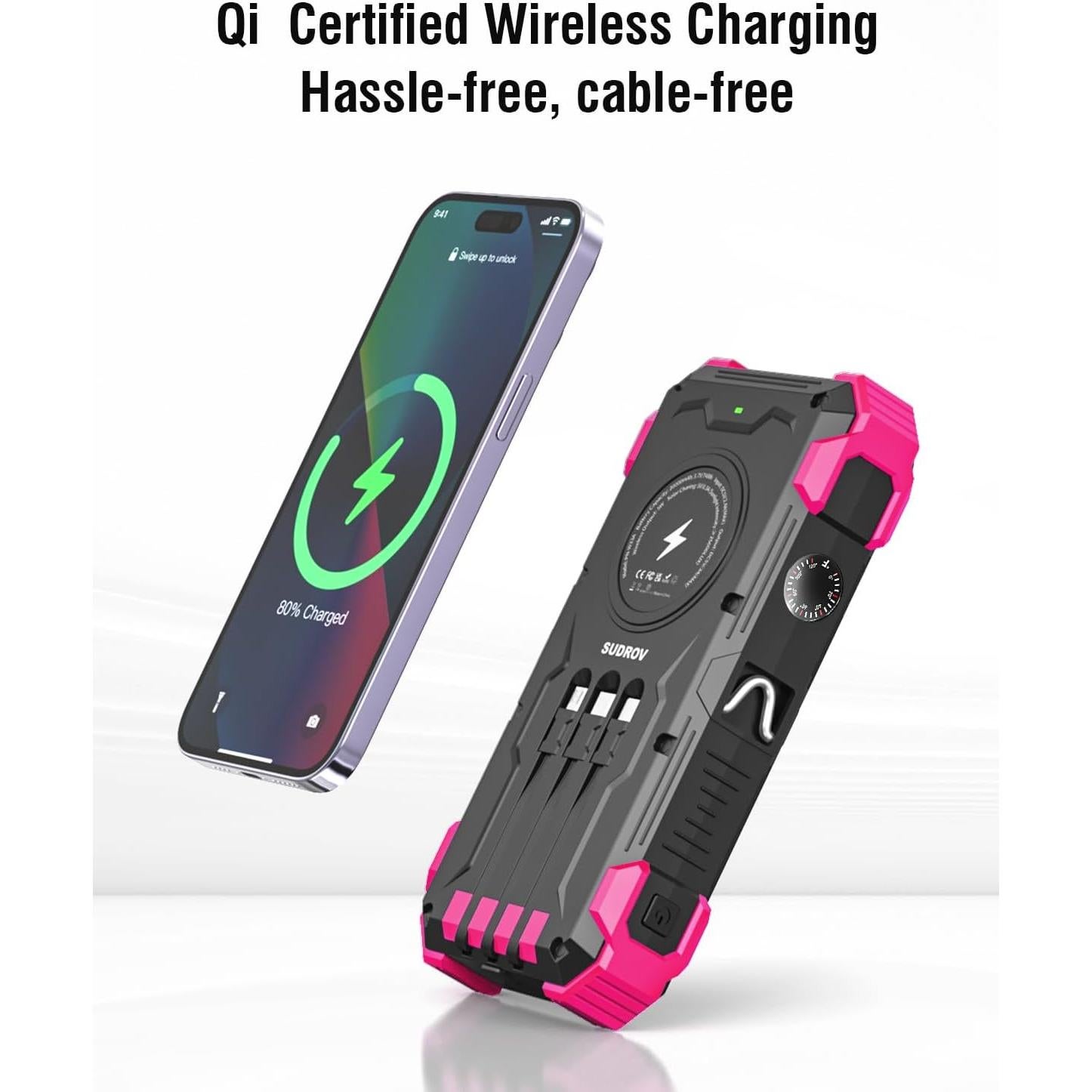 Banco de Energía Solar 42800mAh Sudrov Cargador Inalámbrico