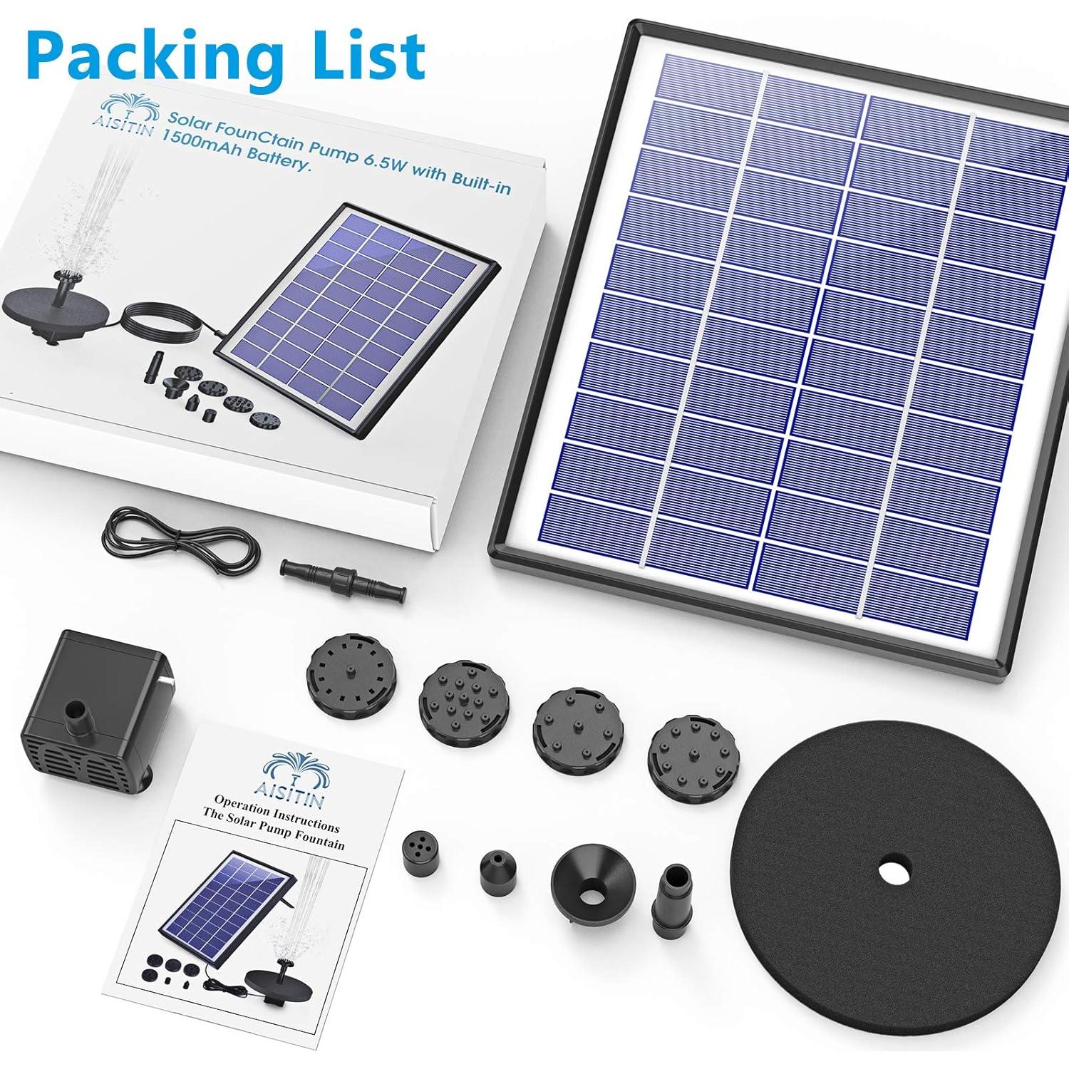 Fuente de Agua Solar AISITIN 6.5W con Batería 1500mAh