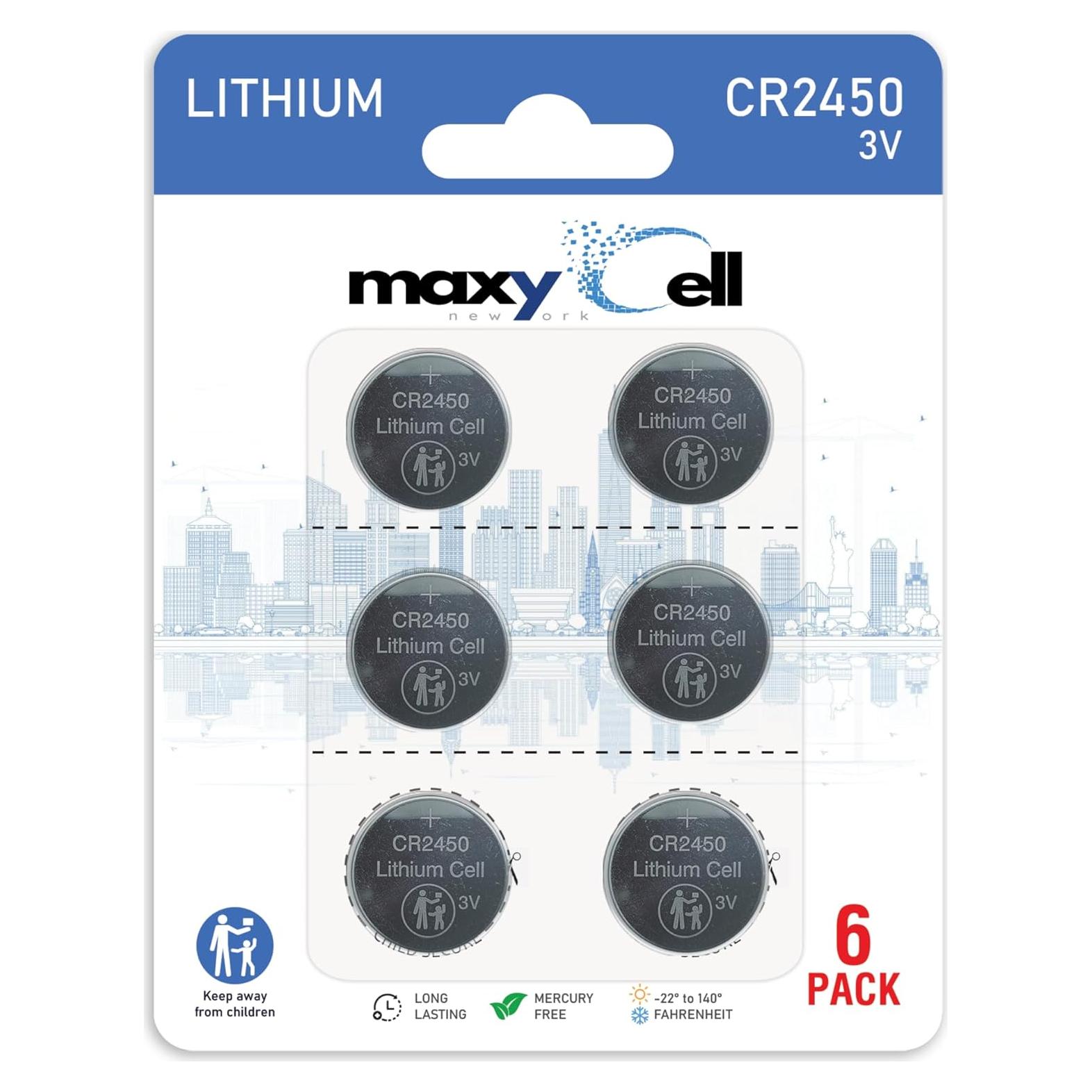 Batería de Litio CR2450 MaxyCell 3V - 6 Paquete