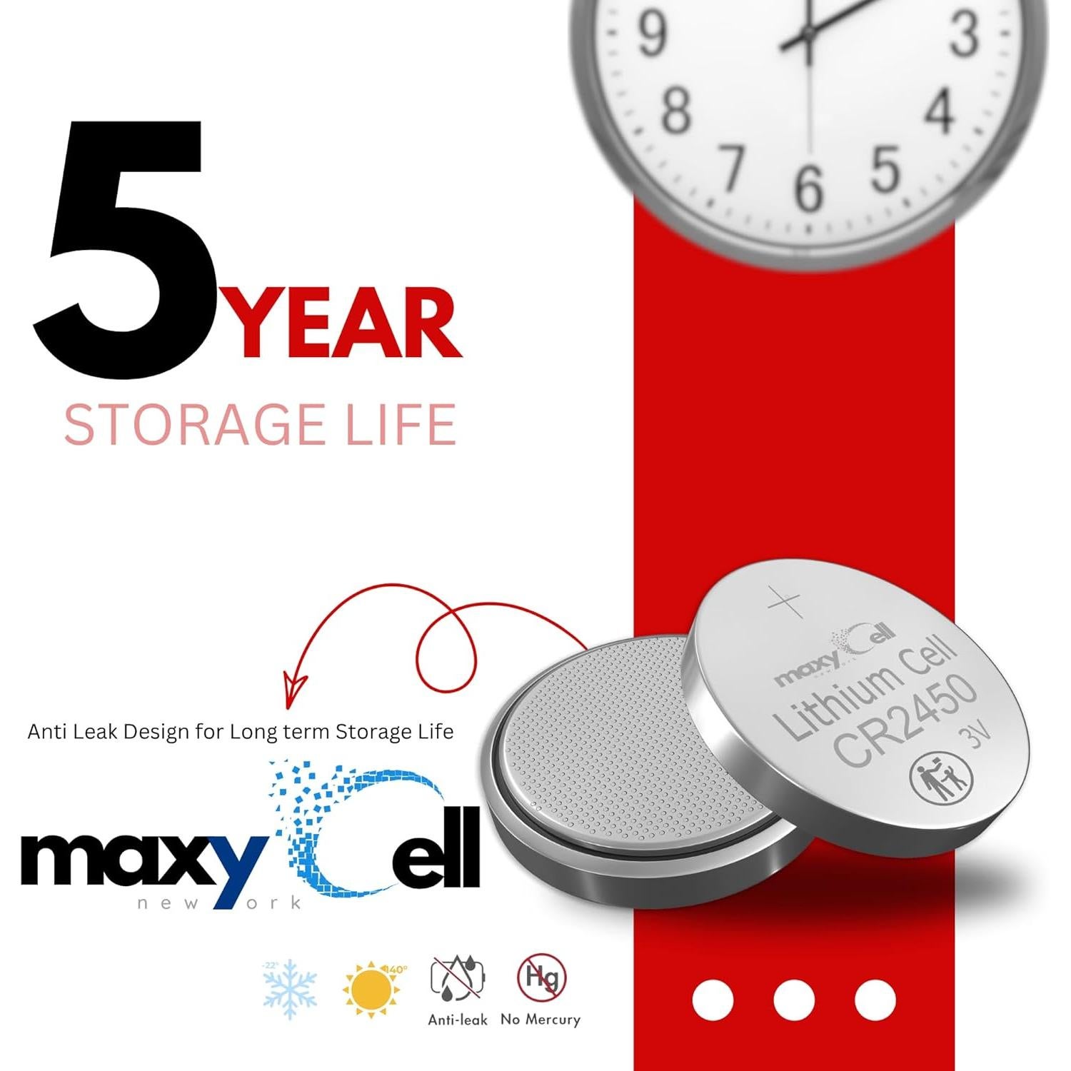 Batería de Litio CR2450 MaxyCell 3V - 6 Paquete