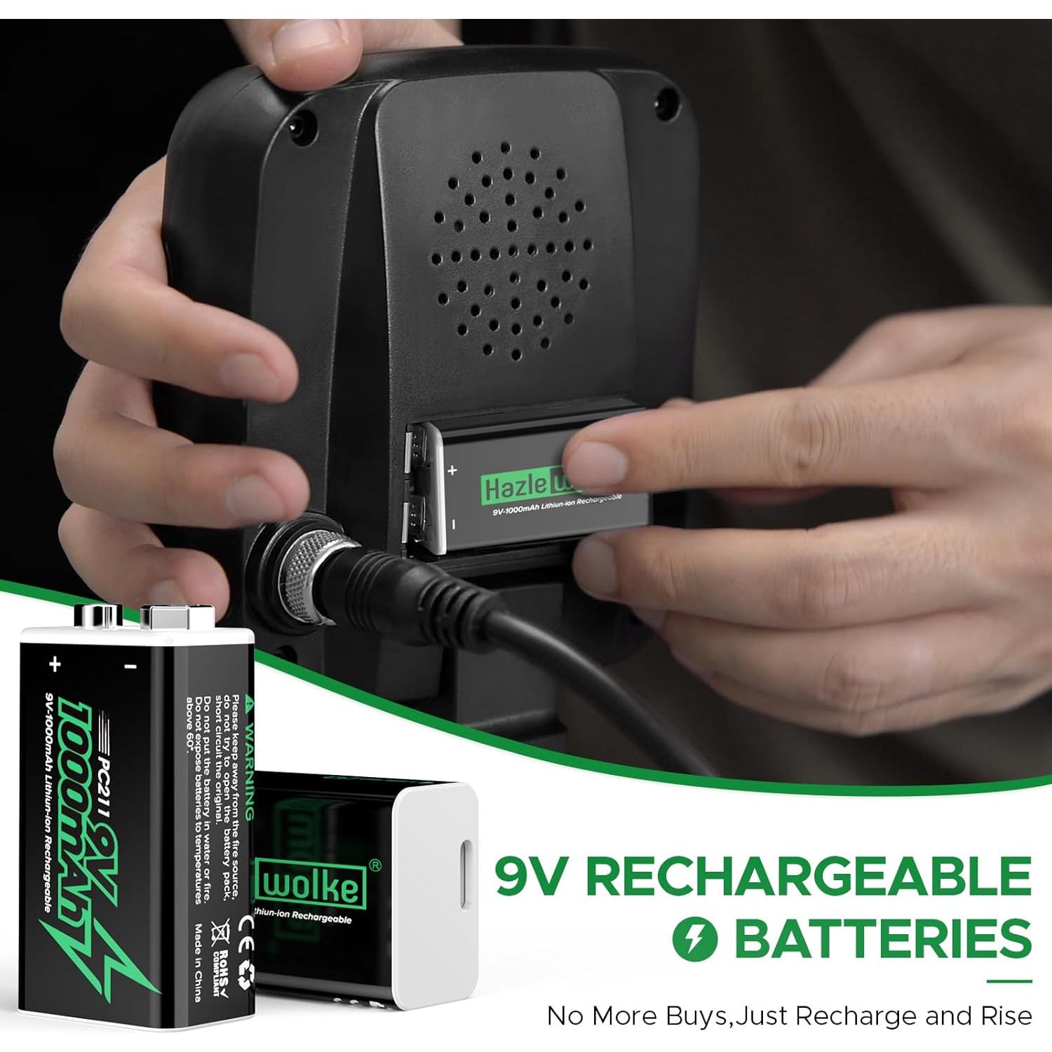 Batería Recargable 9V Hazlewolke 1000mAh USB-C 2 Piezas