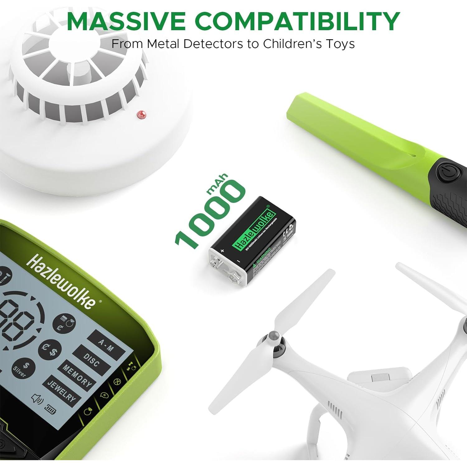 Batería Recargable 9V Hazlewolke 1000mAh USB-C 2 Piezas