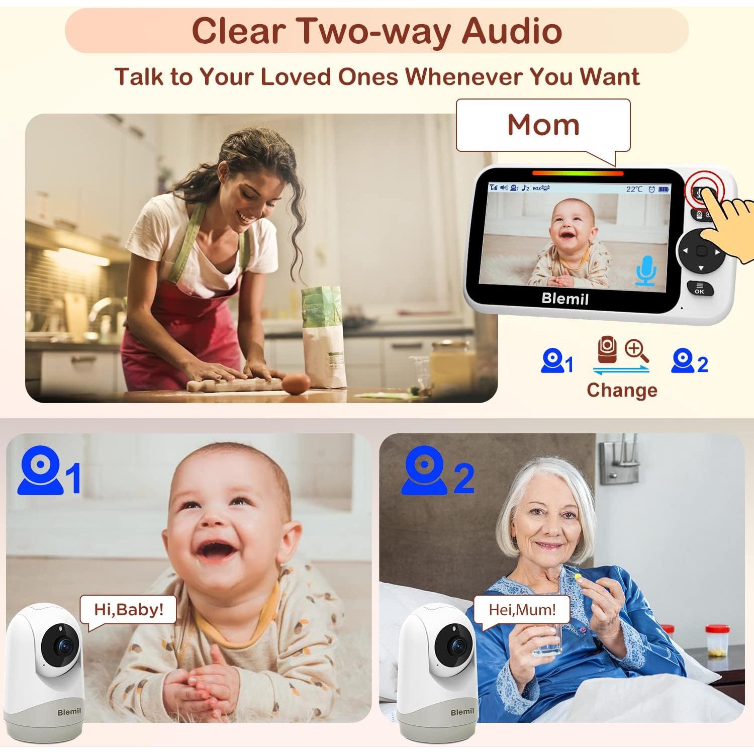 Monitor para Bebés Blemil BL9052-2 con 2 Cámaras y Audio