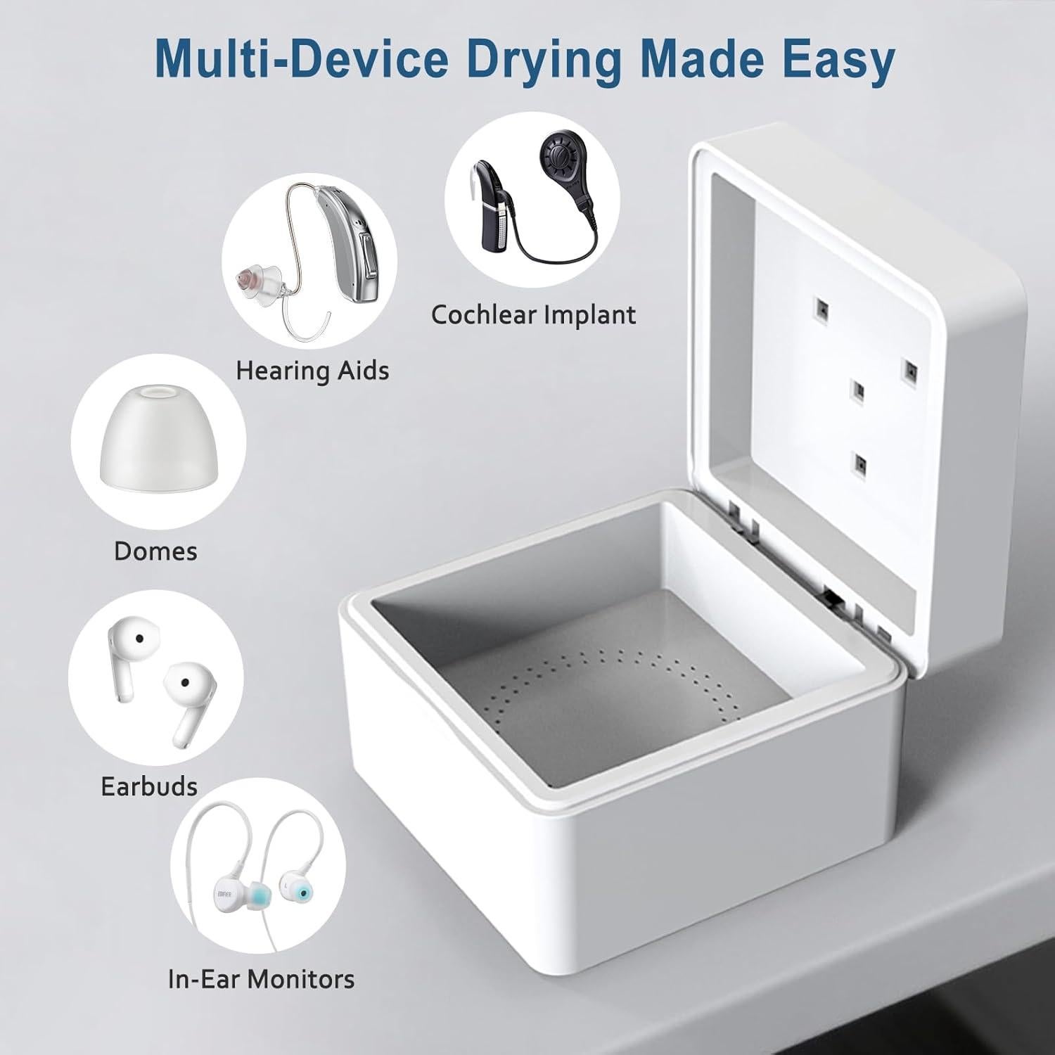 Secador y deshumidificador de audífonos iHearUp, portátil, 9x9 cm