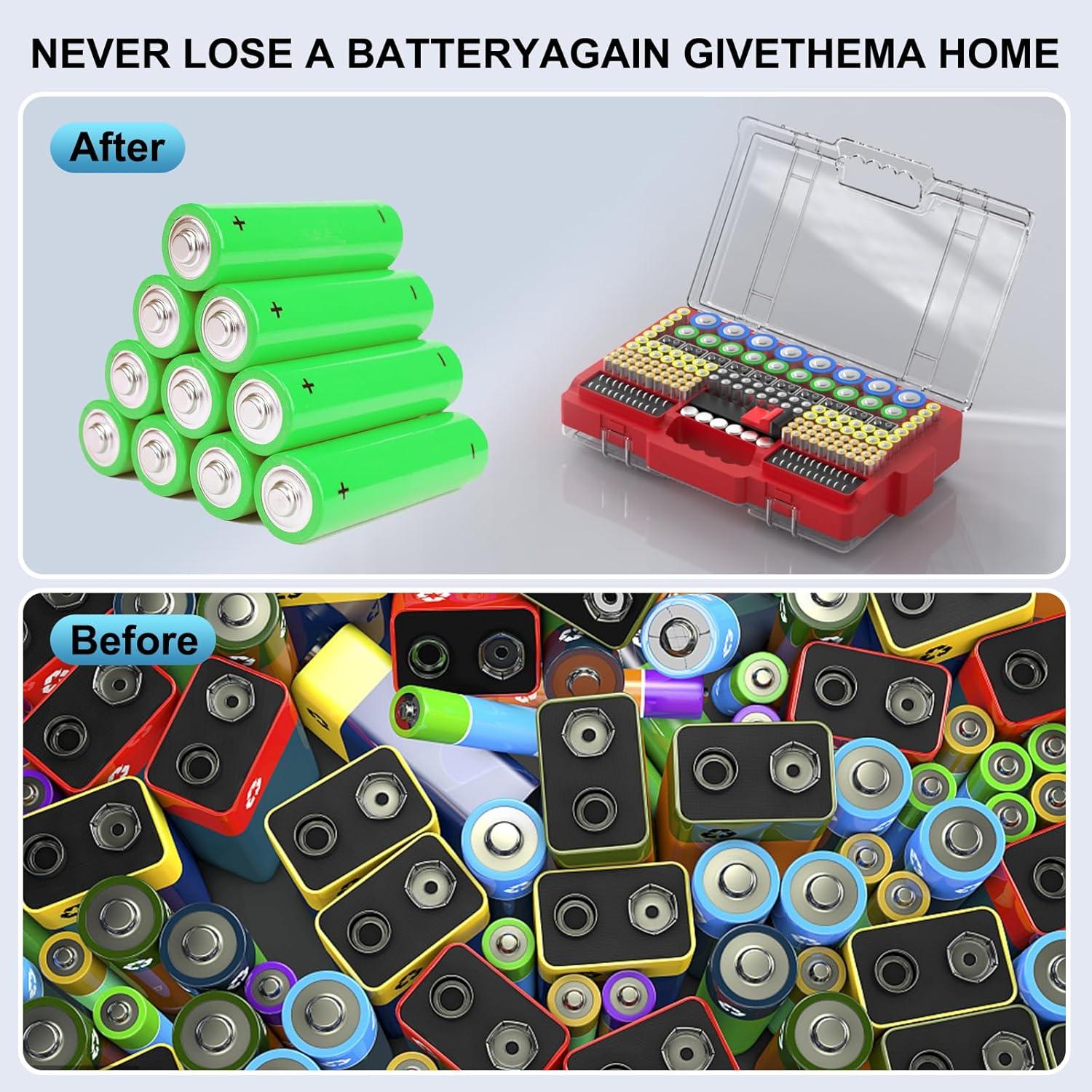 Caja organizadora de baterías Narotood con probador - Rojo