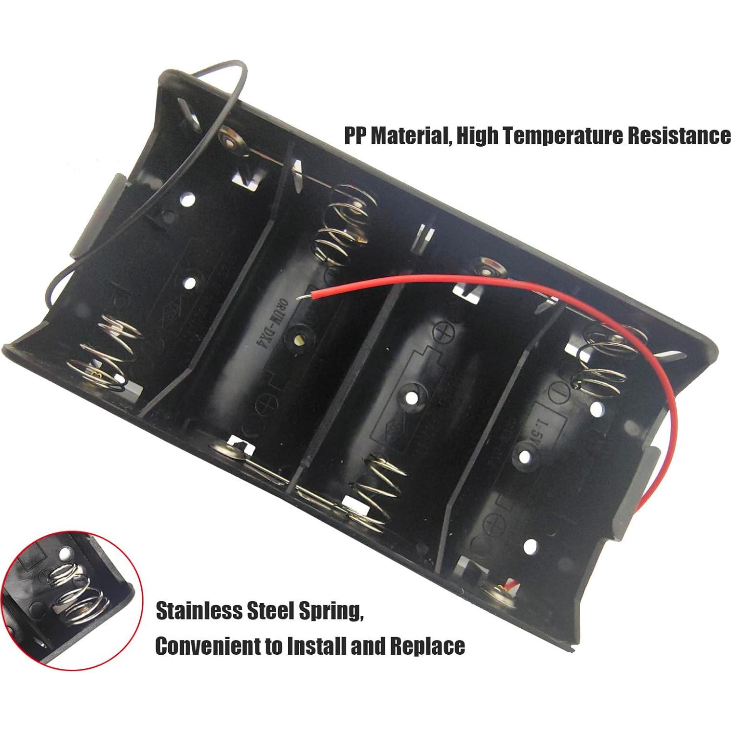 Soporte de Batería D con Cables - 2 Piezas 6V 4x1.5V