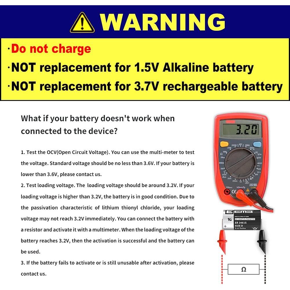 4 Baterías de Litio EEMB ER34615 3.6V 19000mAh No Recargable