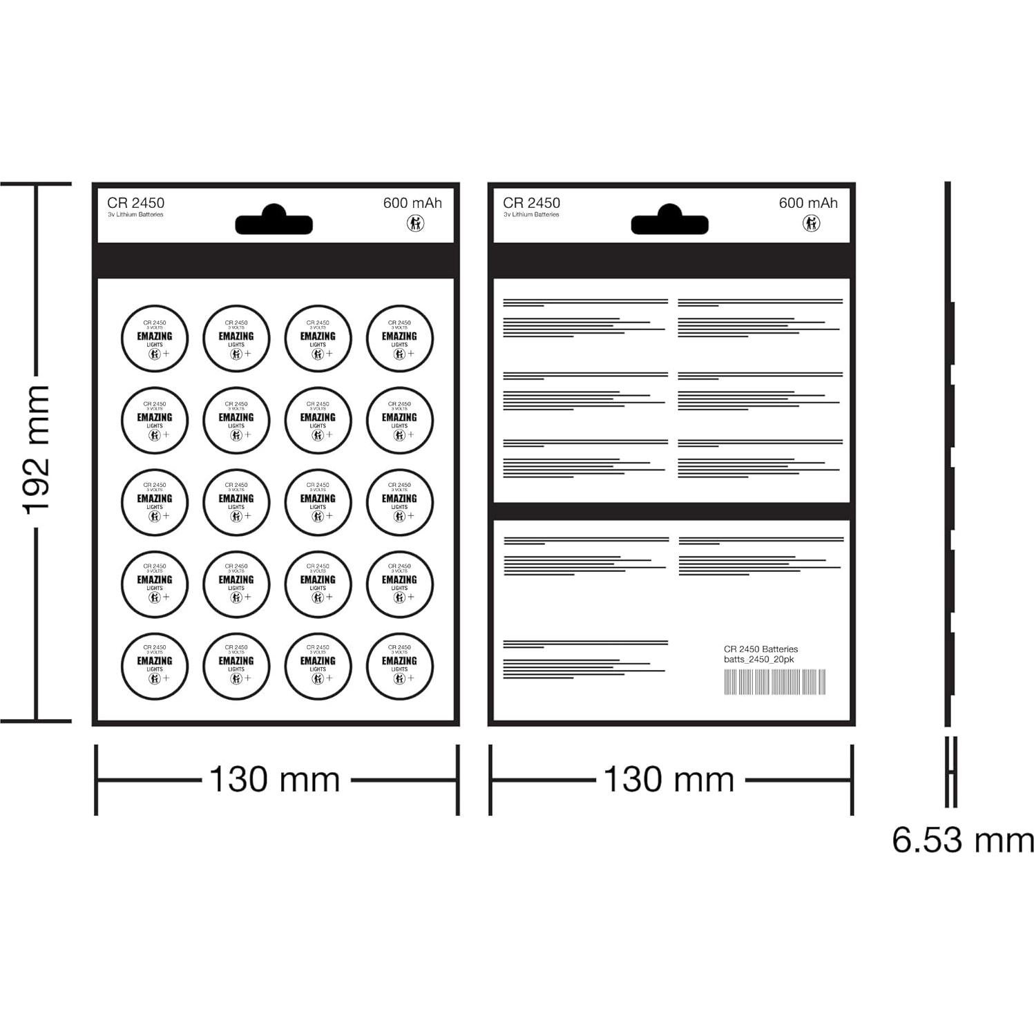 Baterías de Litio CR2450 EmazingLights 20 Piezas 3V Larga Duración