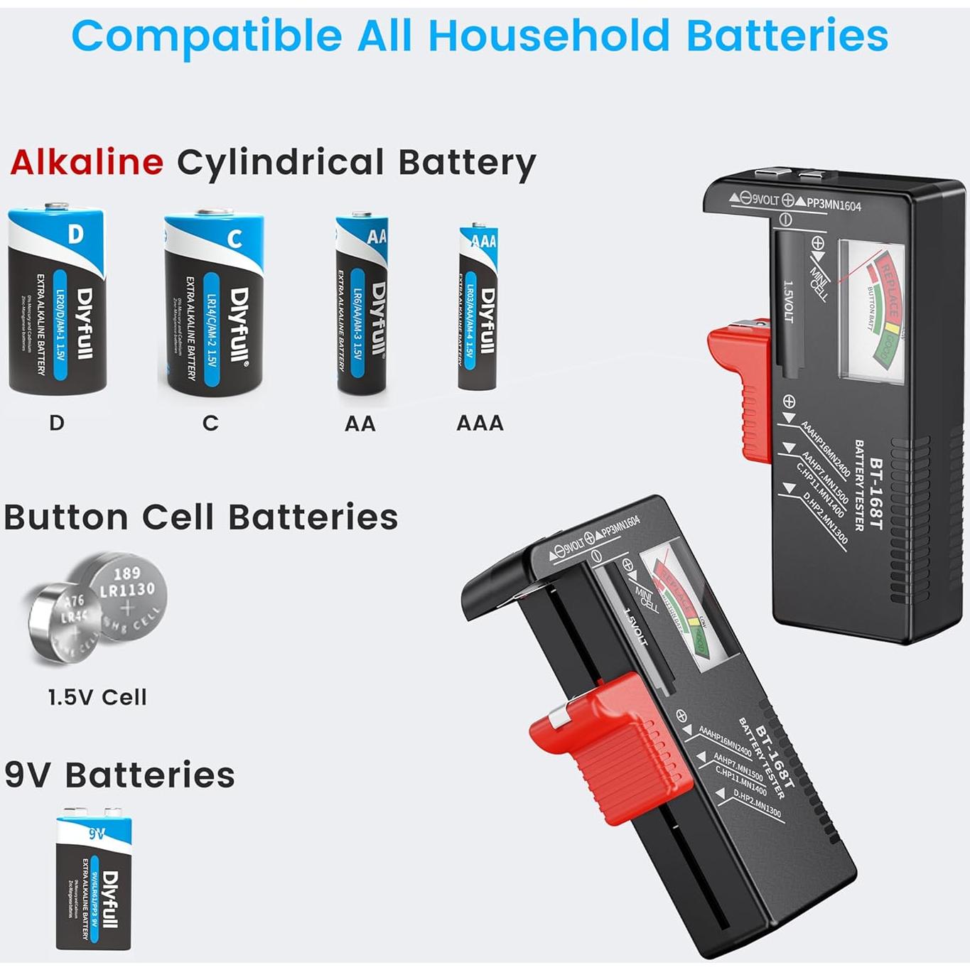Probador de Baterías Dlyfull B1T Magnético para AAA AA C D 9V
