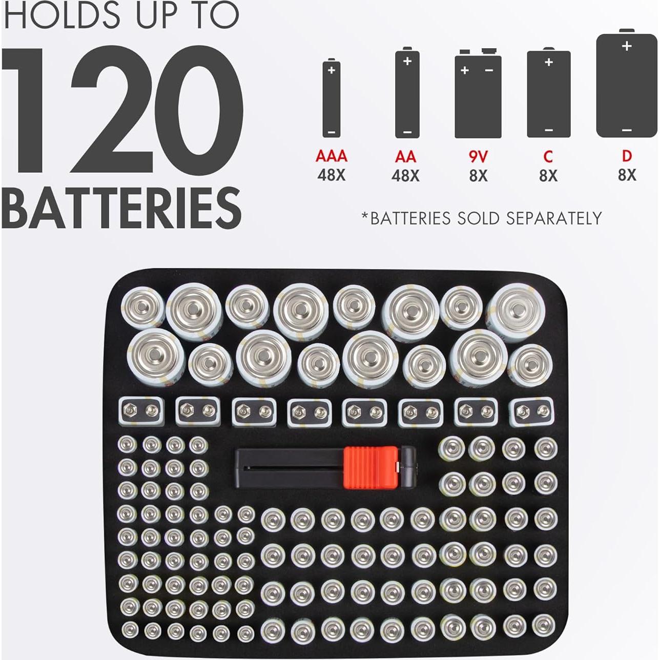 Organizador de Baterías Tenergy con Probador, Almacena 120 Baterías