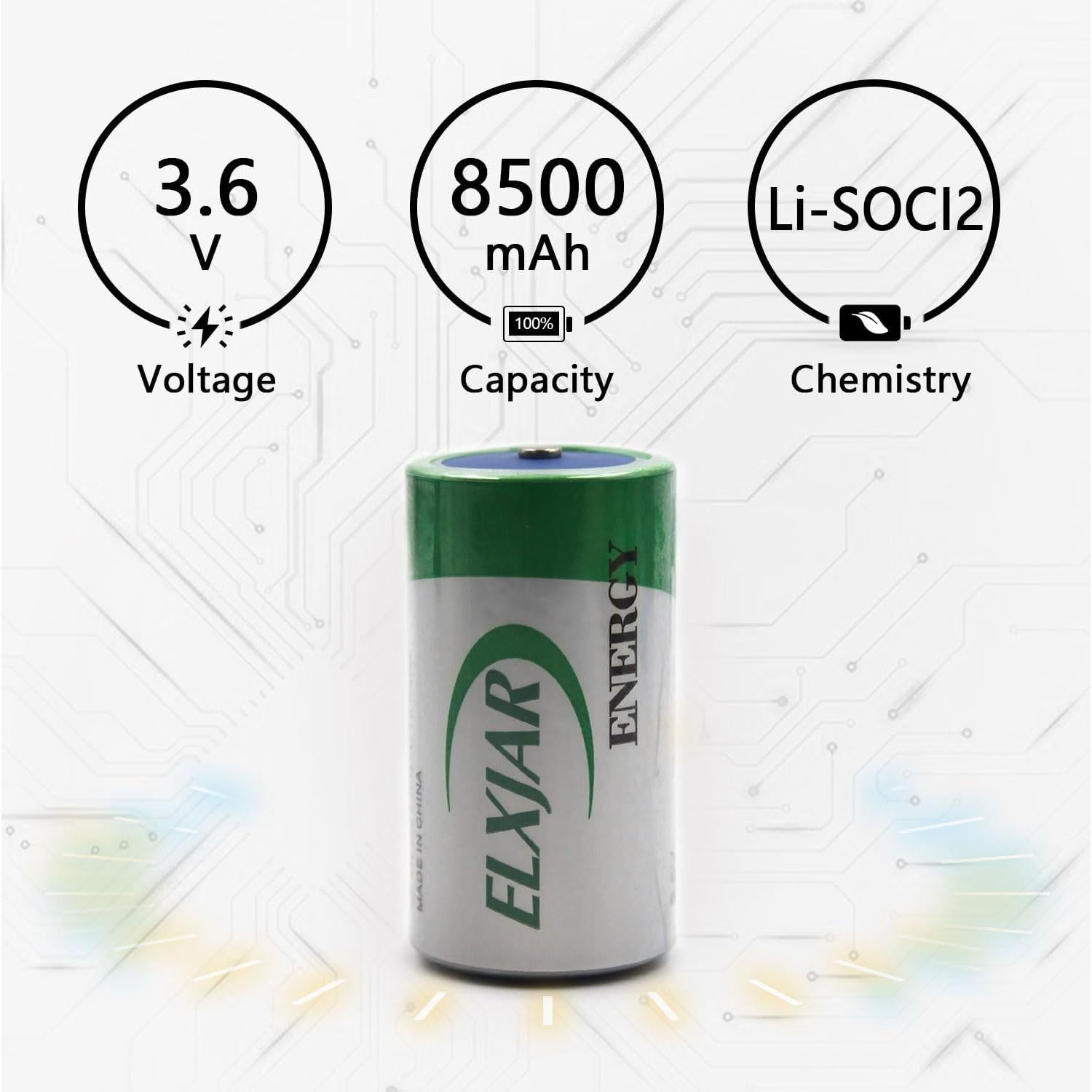 Paquete de 2 Baterías de Litio Cloruro de Tionilo 3.6V 8500mAh