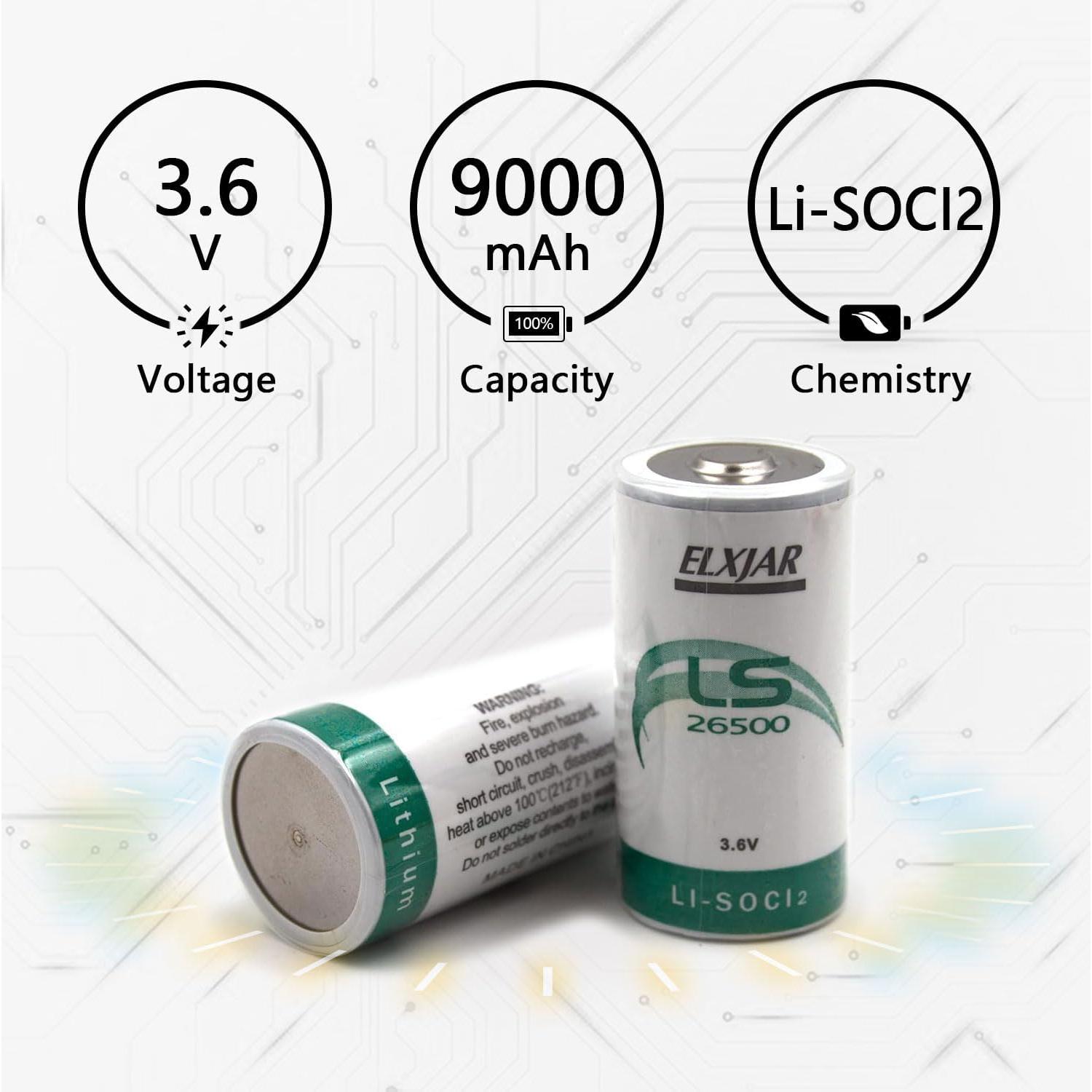 Paquete de 2 Baterías de Litio Cloruro de Tionilo 3.6V 9000mAh