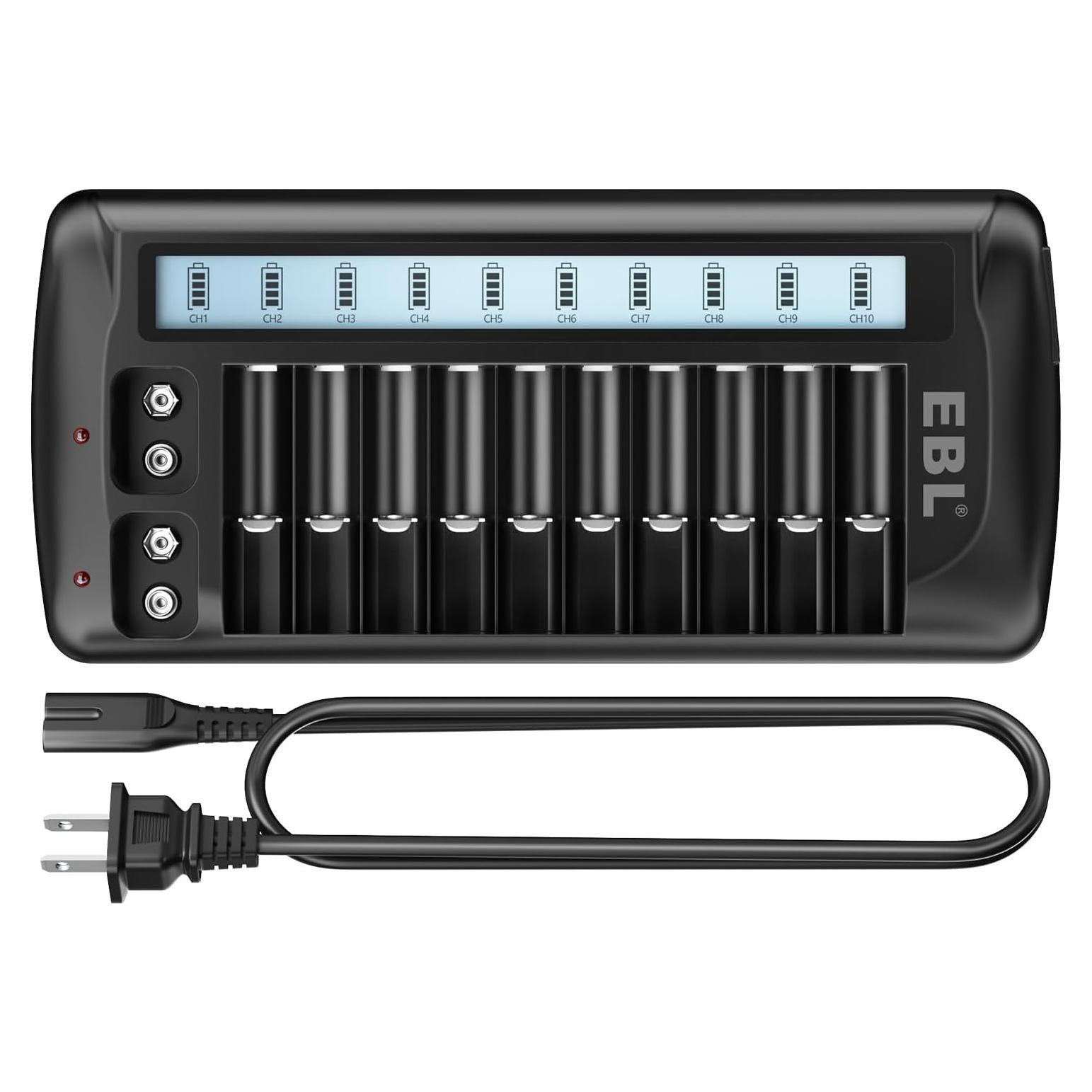 Cargador de Baterías EBL LCD 12 Bahías AA AAA 9V