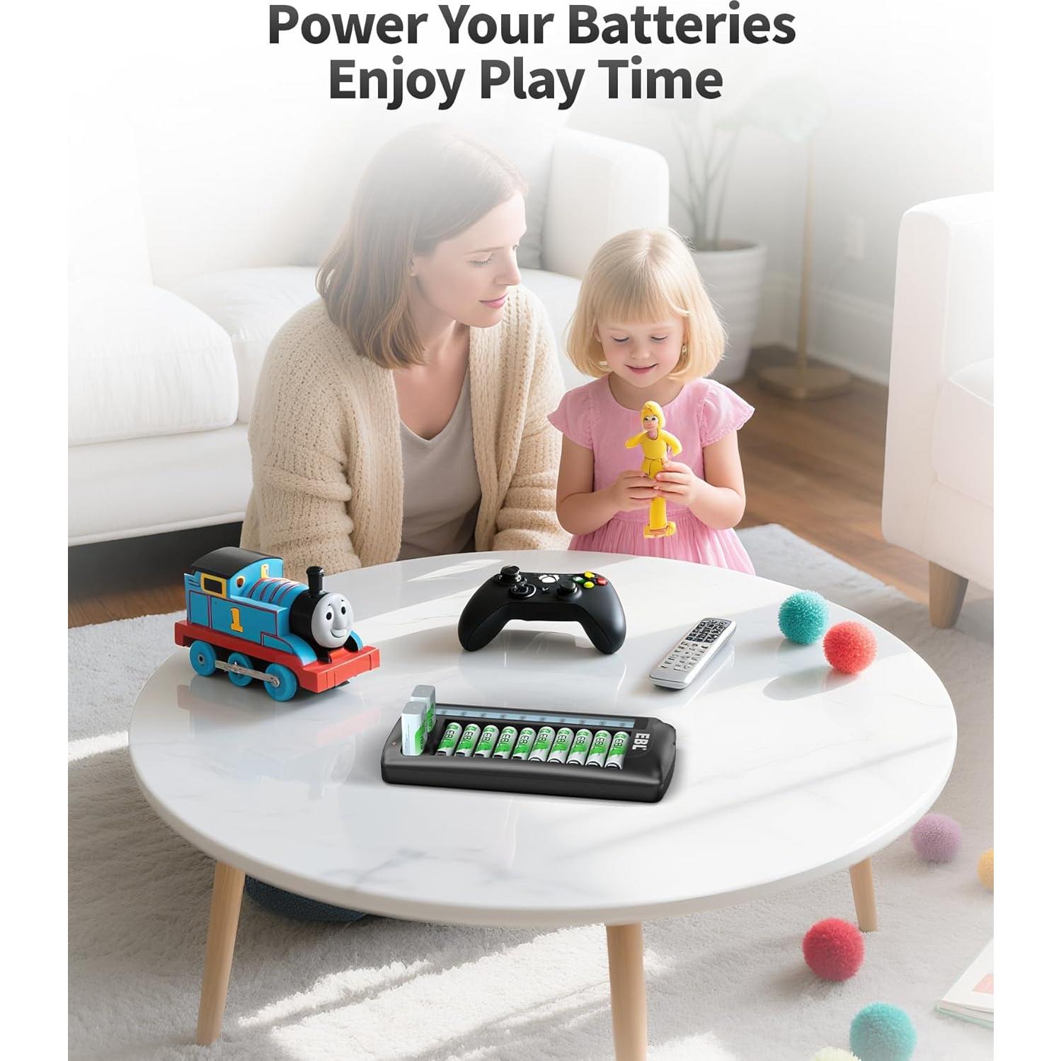 Cargador de Baterías EBL LCD 12 Bahías AA AAA 9V