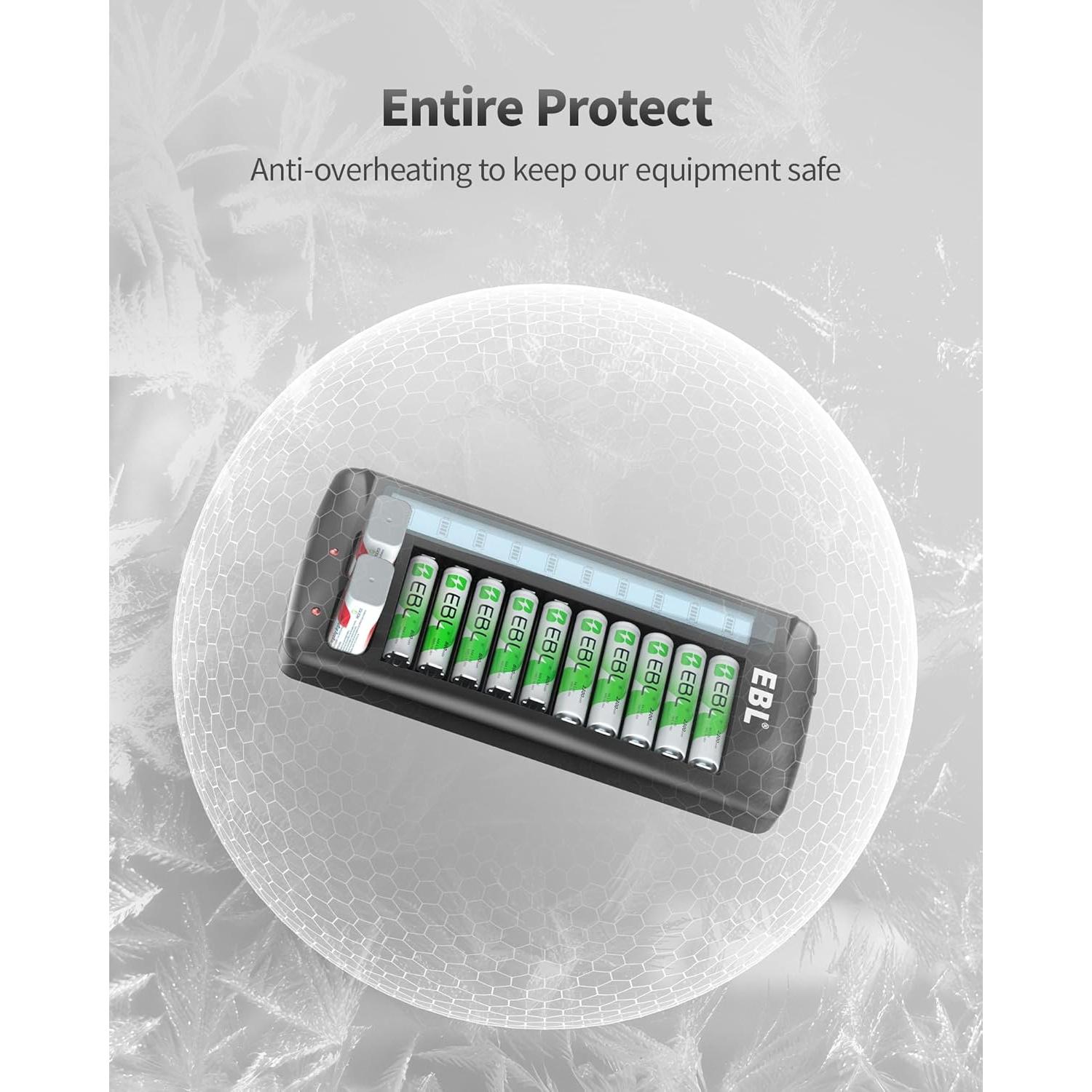 Cargador de Baterías EBL LCD 12 Bahías AA AAA 9V