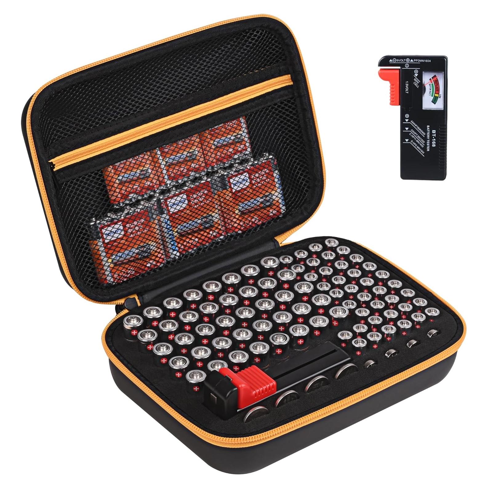 Estuche Organizador de Baterías Stukcaze con Probador - Negro/Naranja
