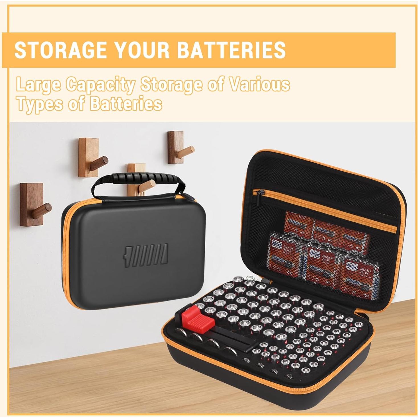 Estuche Organizador de Baterías Stukcaze con Probador - Negro/Naranja
