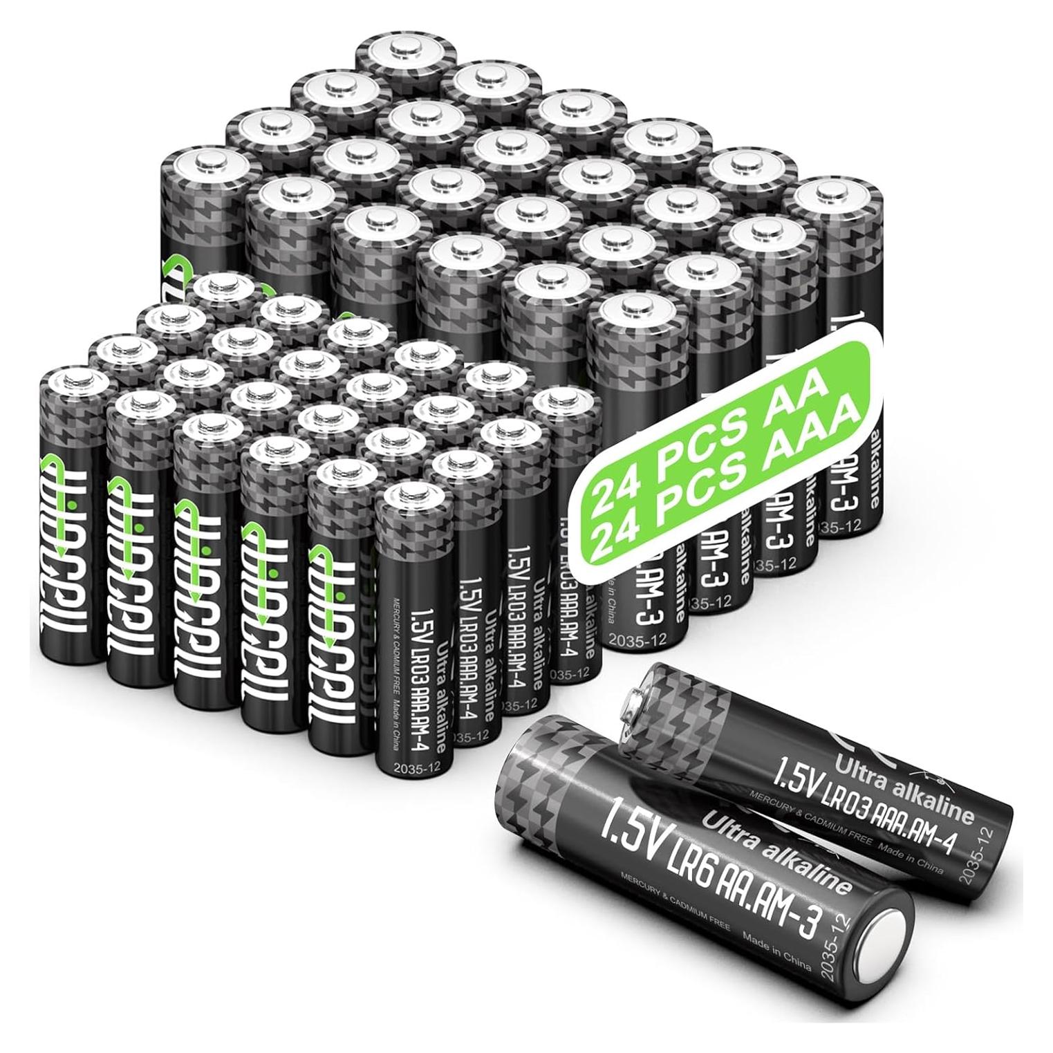 Paquete de 48 Pilas AA y AAA Hilocell, Larga Duración 10 Años