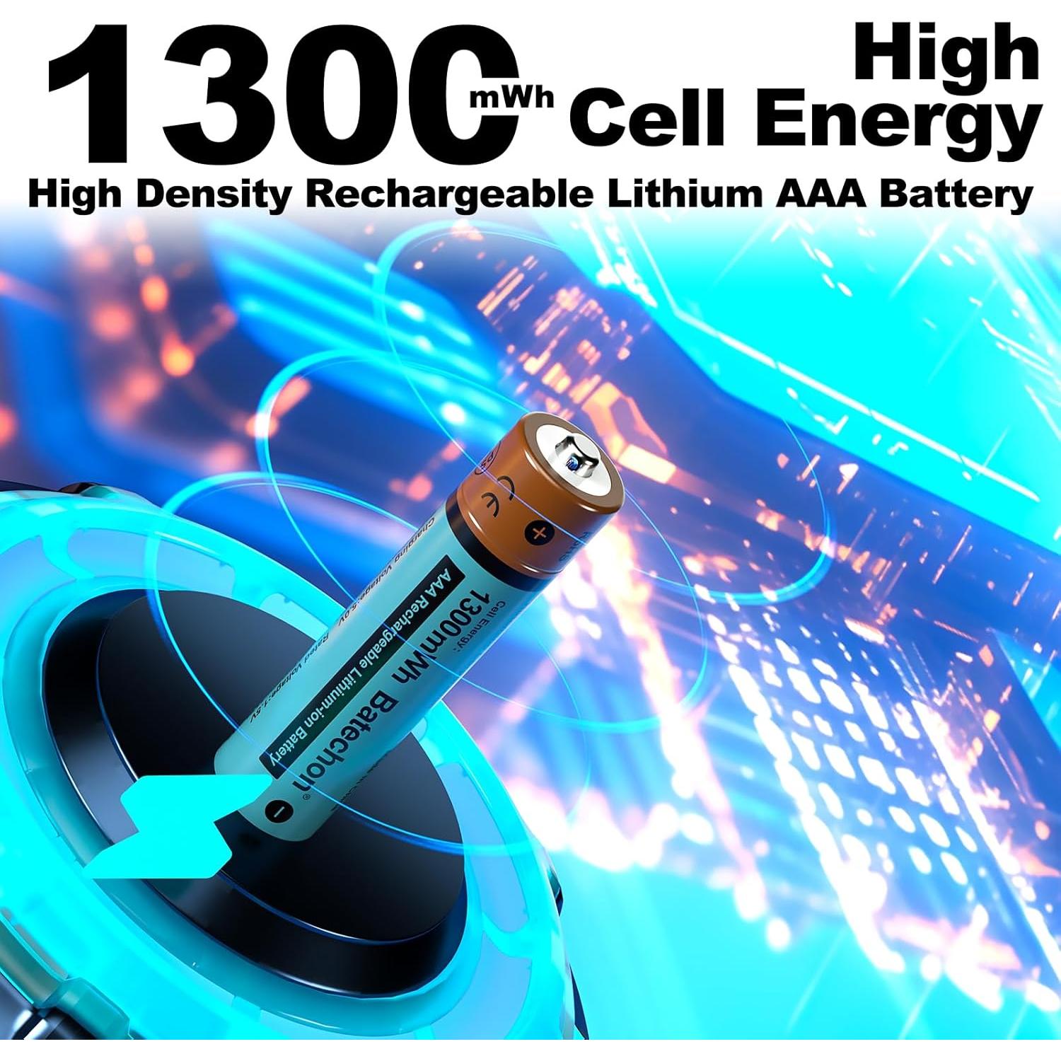 Baterías Recargables AAA Batechon 1.5V 1300mWh 2 Piezas