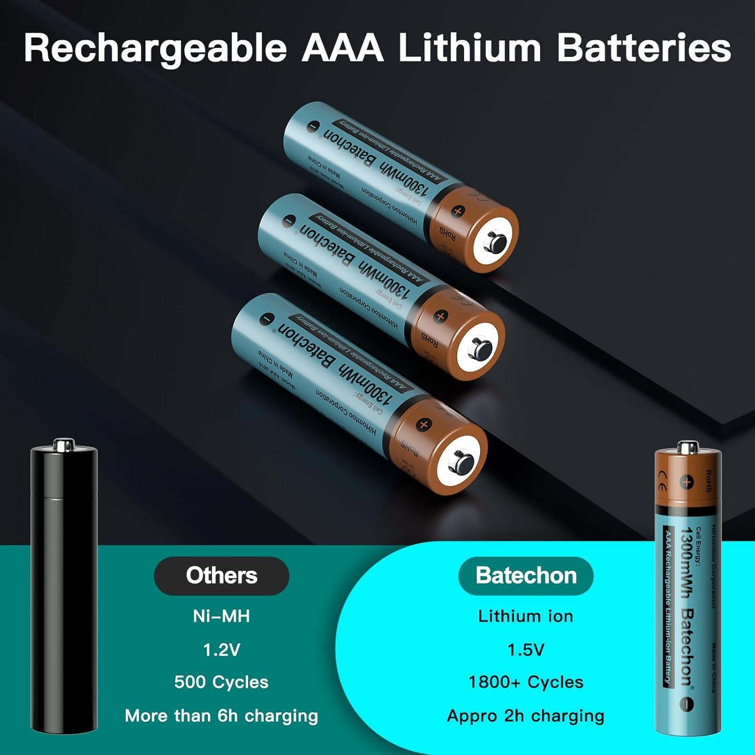 Baterías Recargables AAA Batechon 1.5V 1300mWh 2 Piezas