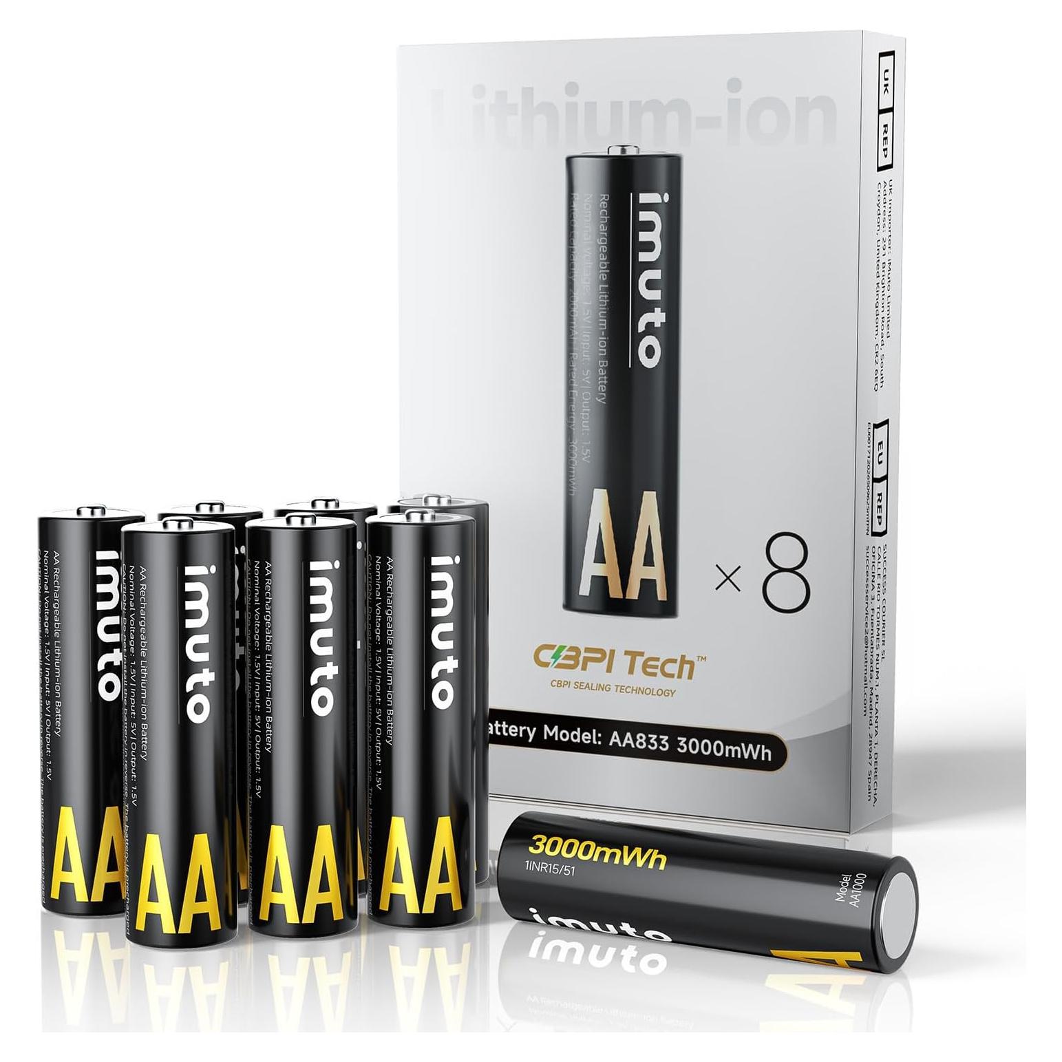 Baterías recargables AA imuto 3000mWh 8 unidades 1.5V