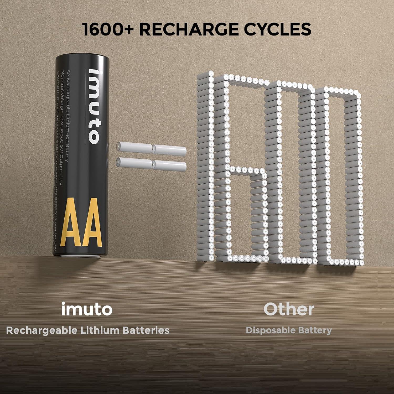Baterías recargables AA imuto 3000mWh 8 unidades 1.5V