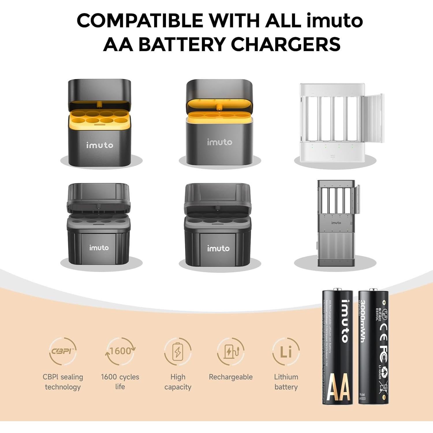 Baterías recargables AA imuto 3000mWh 8 unidades 1.5V