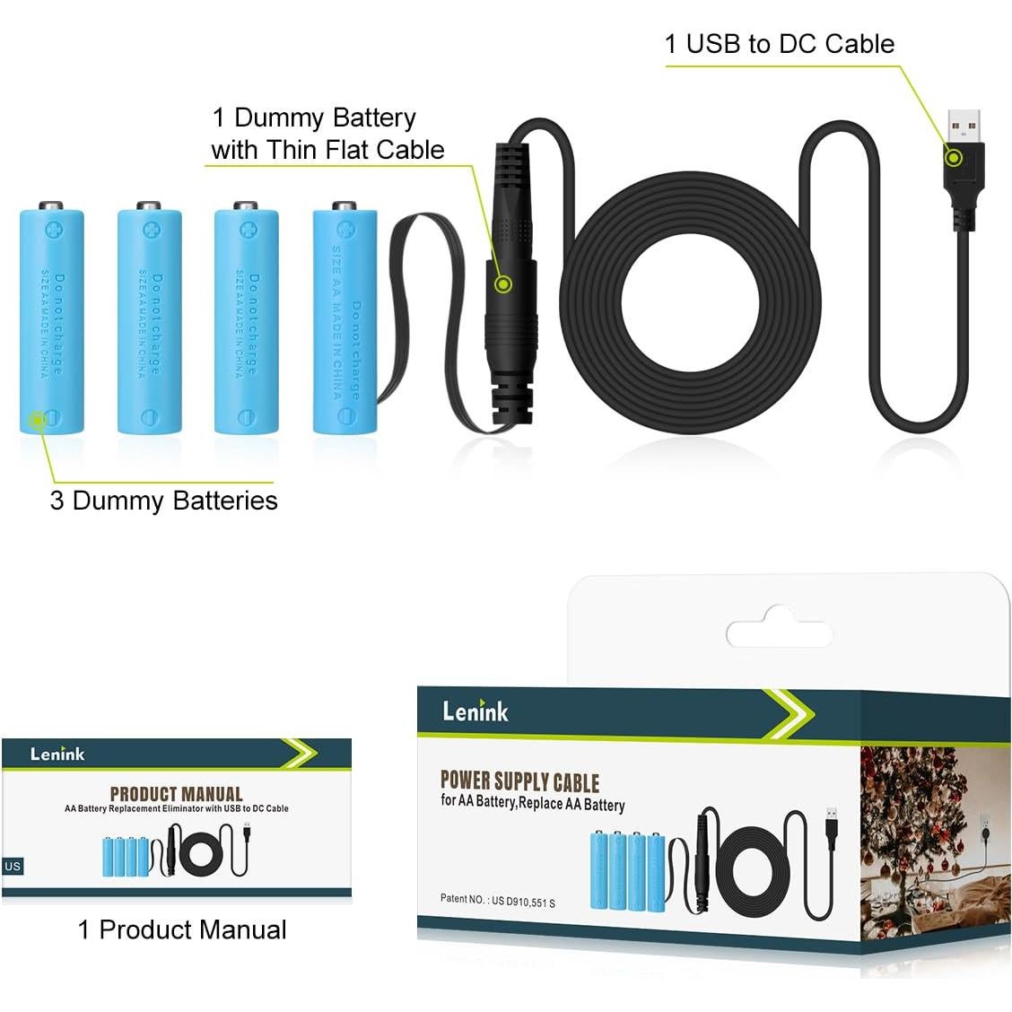 Cable de Alimentación USB a DC Lenink para Baterías AA/AAA