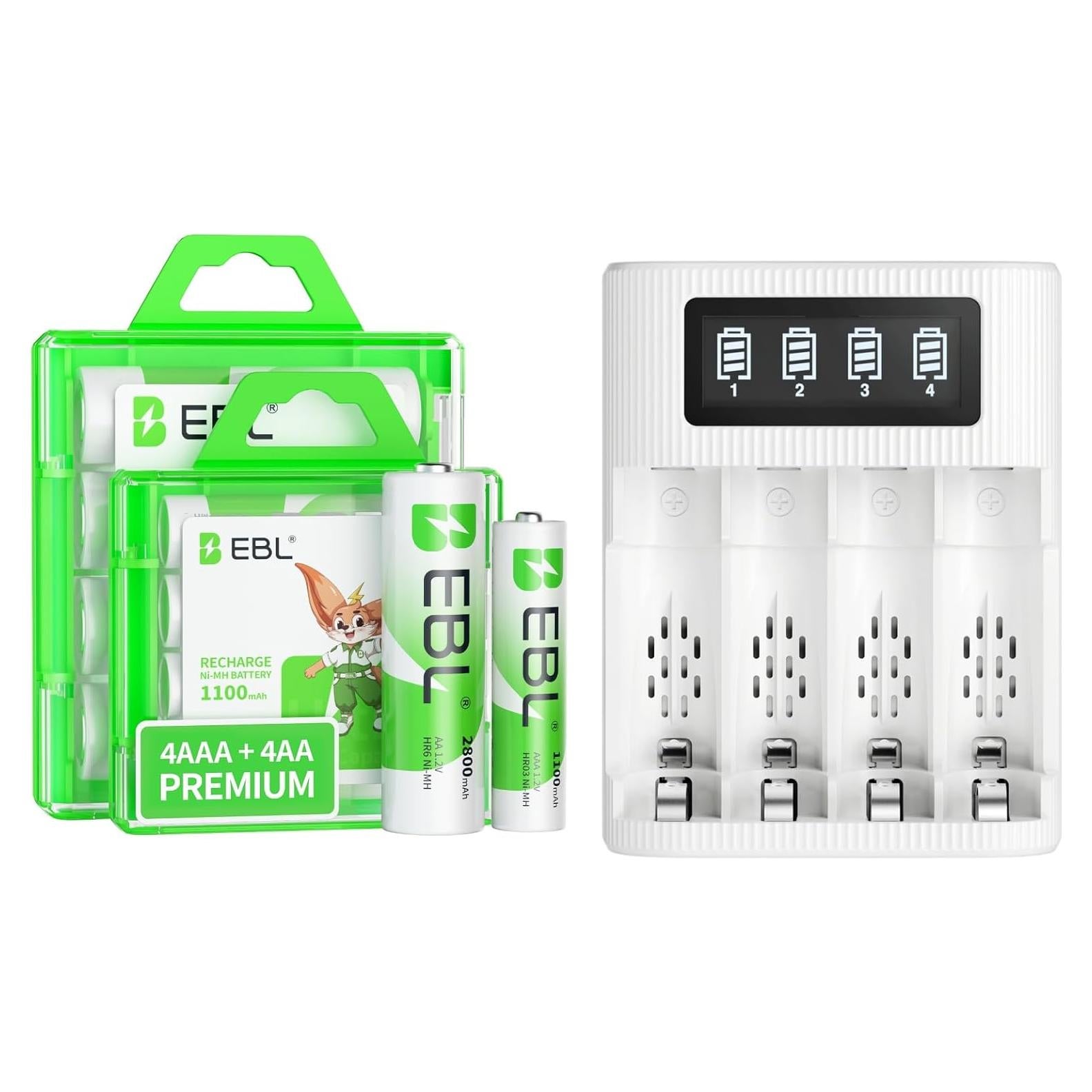 Baterías Recargables EBL AA 2800mAh y AAA 1100mAh con Cargador