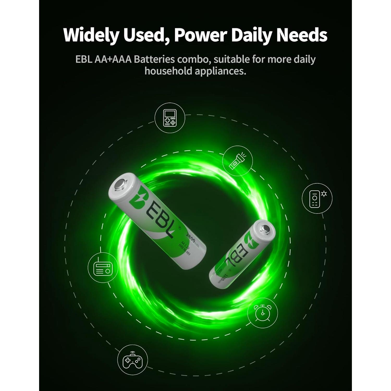 Baterías Recargables EBL AA 2800mAh y AAA 1100mAh con Cargador