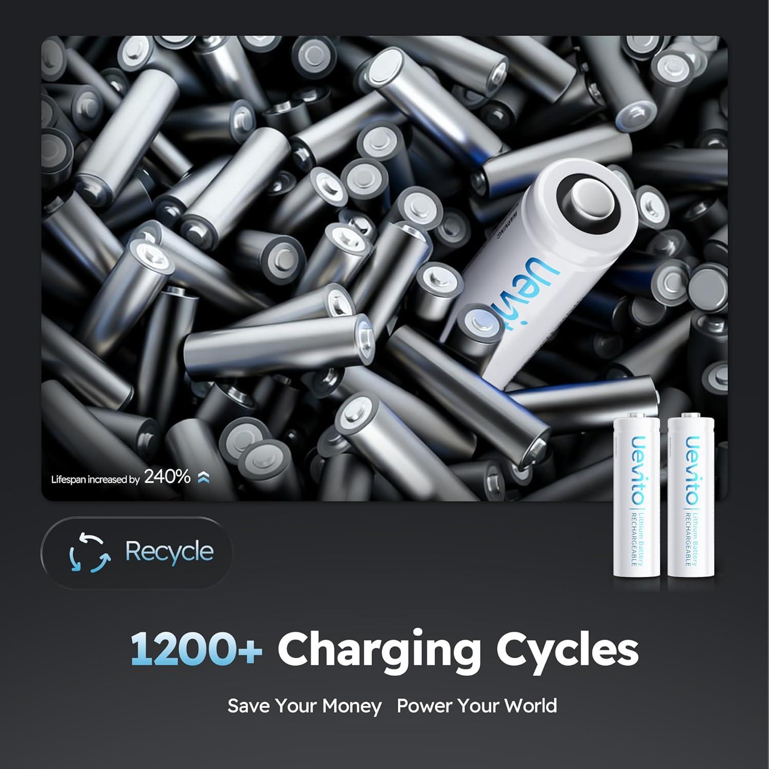 Baterías recargables AA UEVITO 3600mWh con cargador 8 unidades