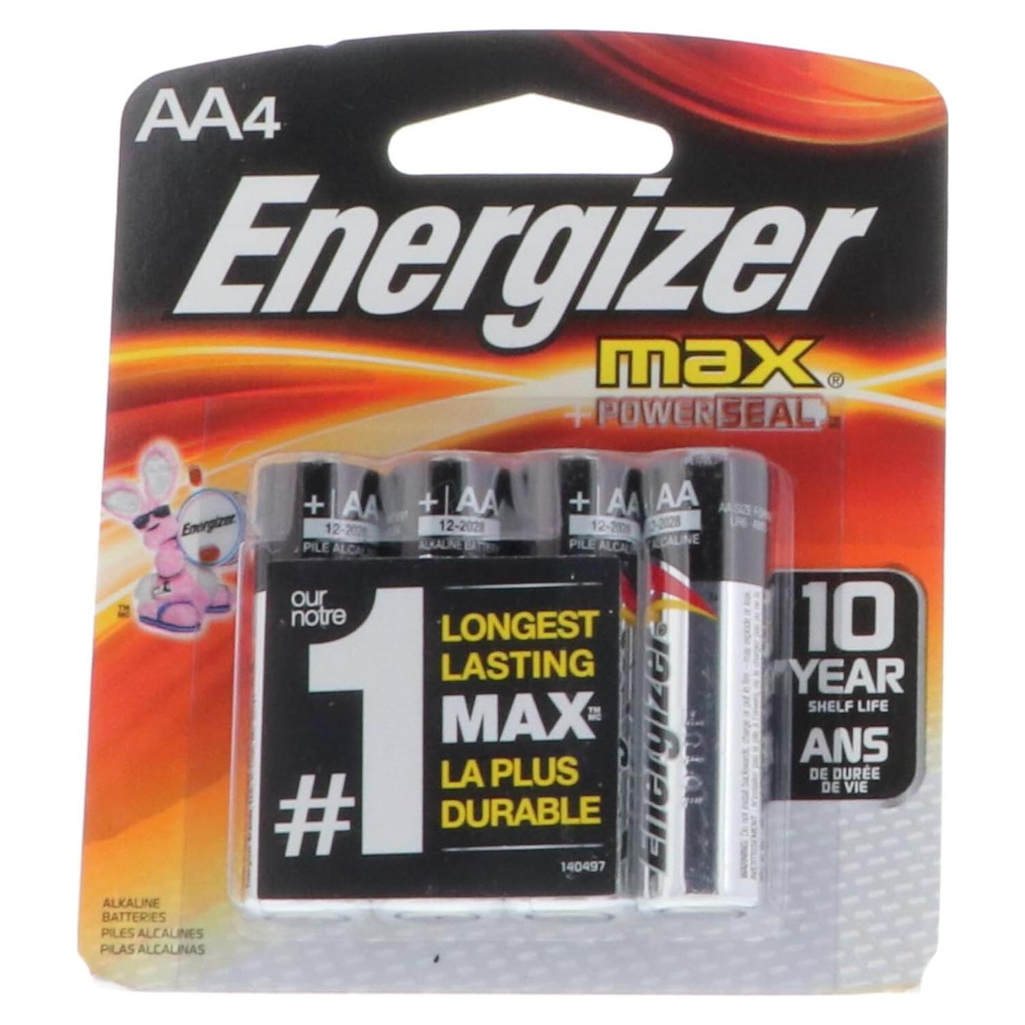 Baterías Alcalinas Energizer MAX AA - Paquete de 4 Unidades