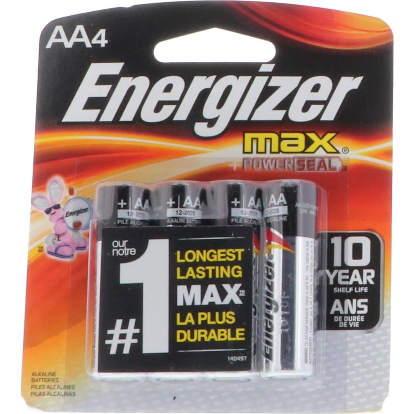Baterías Alcalinas Energizer MAX AA - Paquete de 4 Unidades