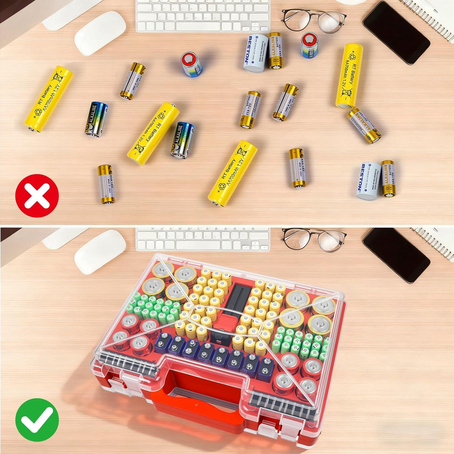 Organizador de Baterías Wekashion con Estuche y Probador - Rojo