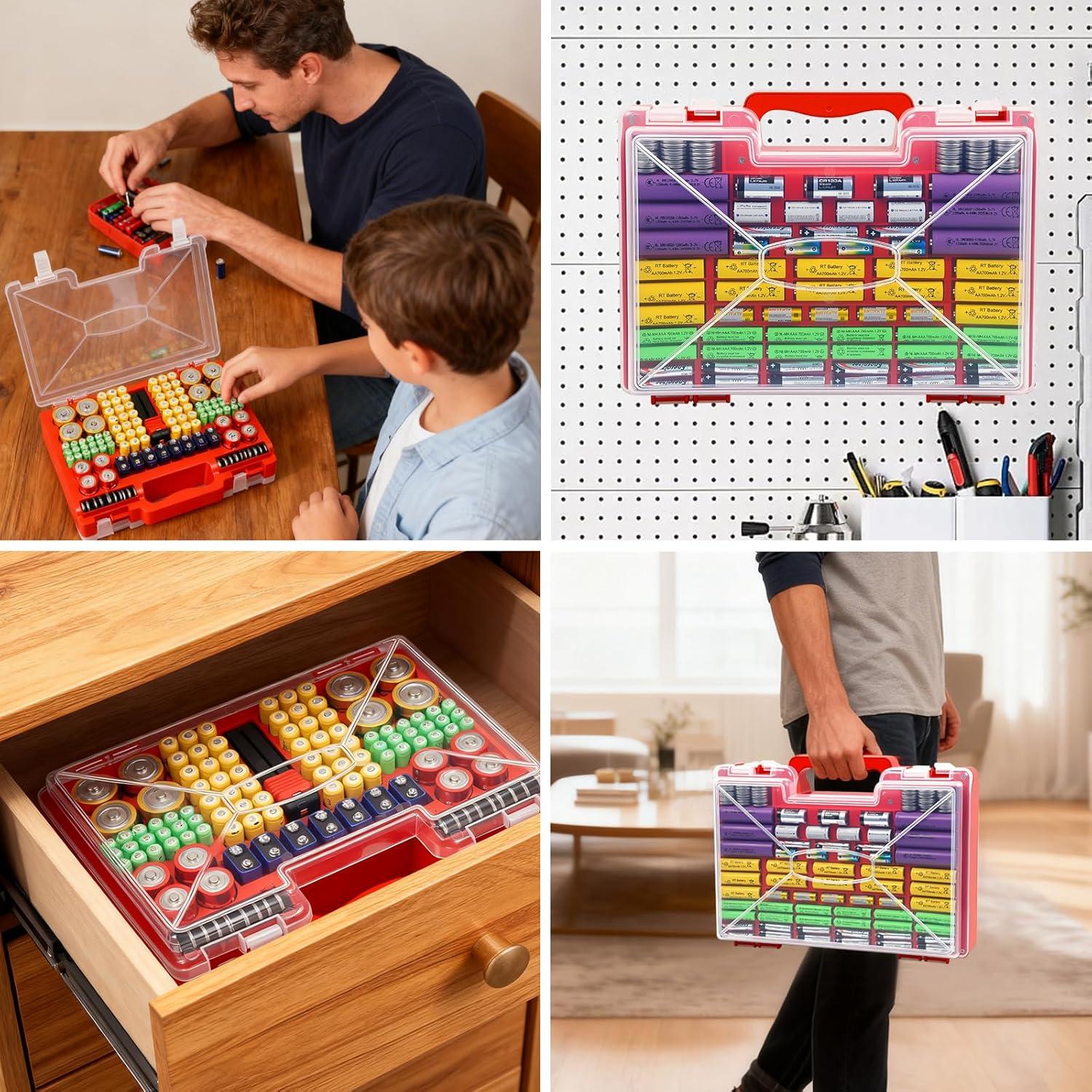 Organizador de Baterías Wekashion con Estuche y Probador - Rojo