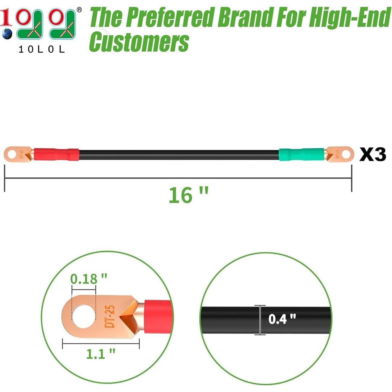 Cable de Batería 10L0L 4-Gauge 40.64 cm para Golf Cart 48V