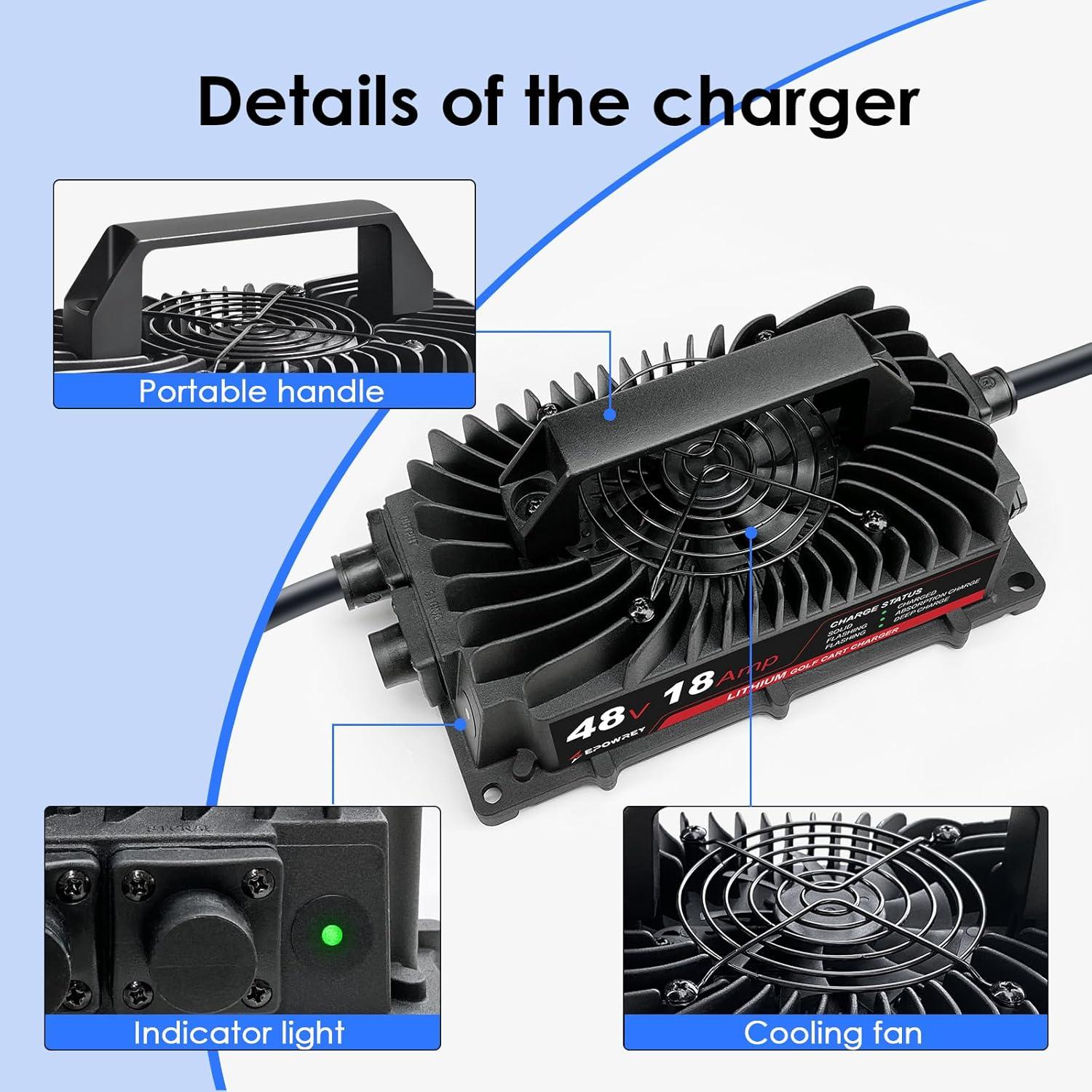 Cargador de Batería de Litio 48V 18A EPOWREY con Conectores