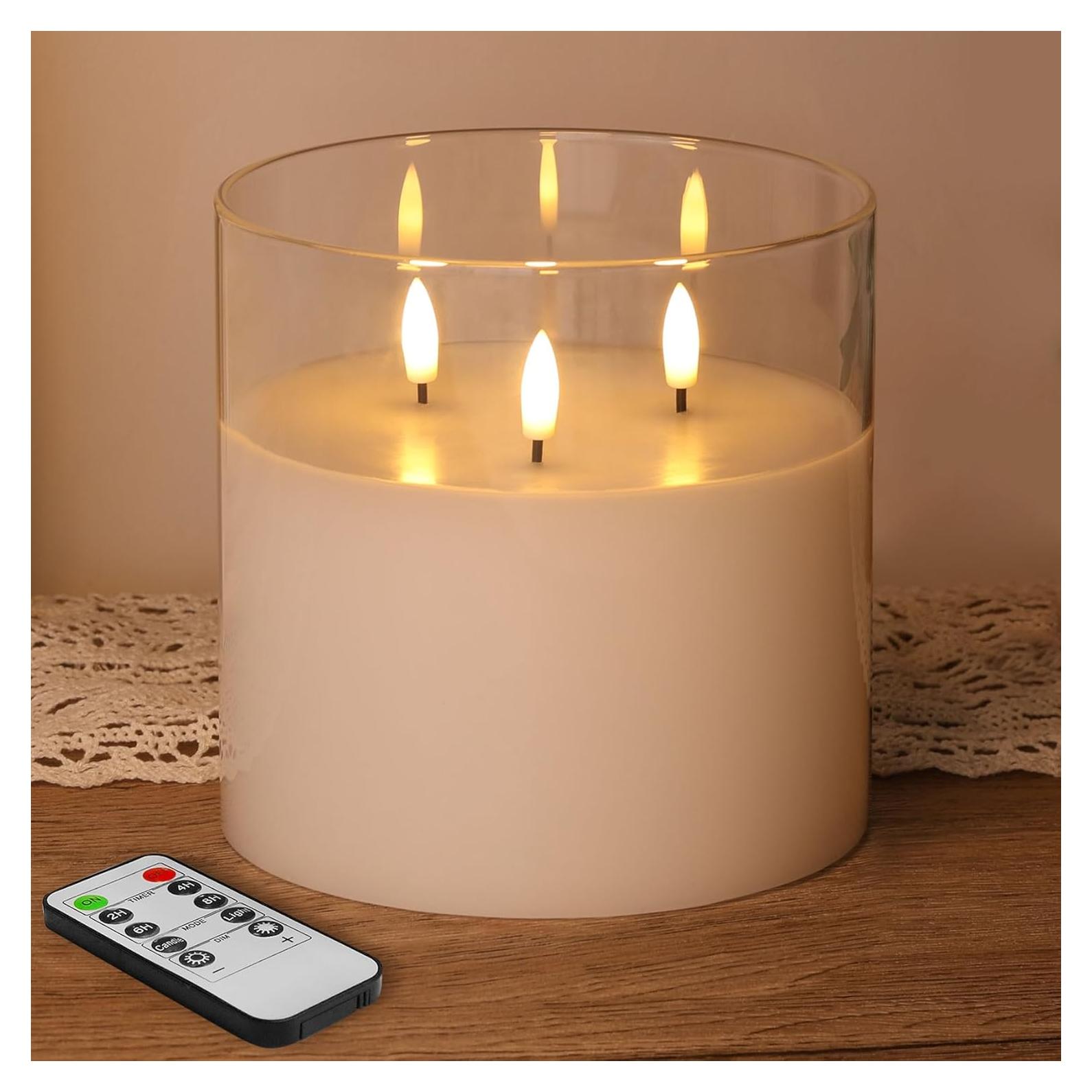 Vela LED Grande Eywamage 3 Mechas Vidrio Transparente 15 cm