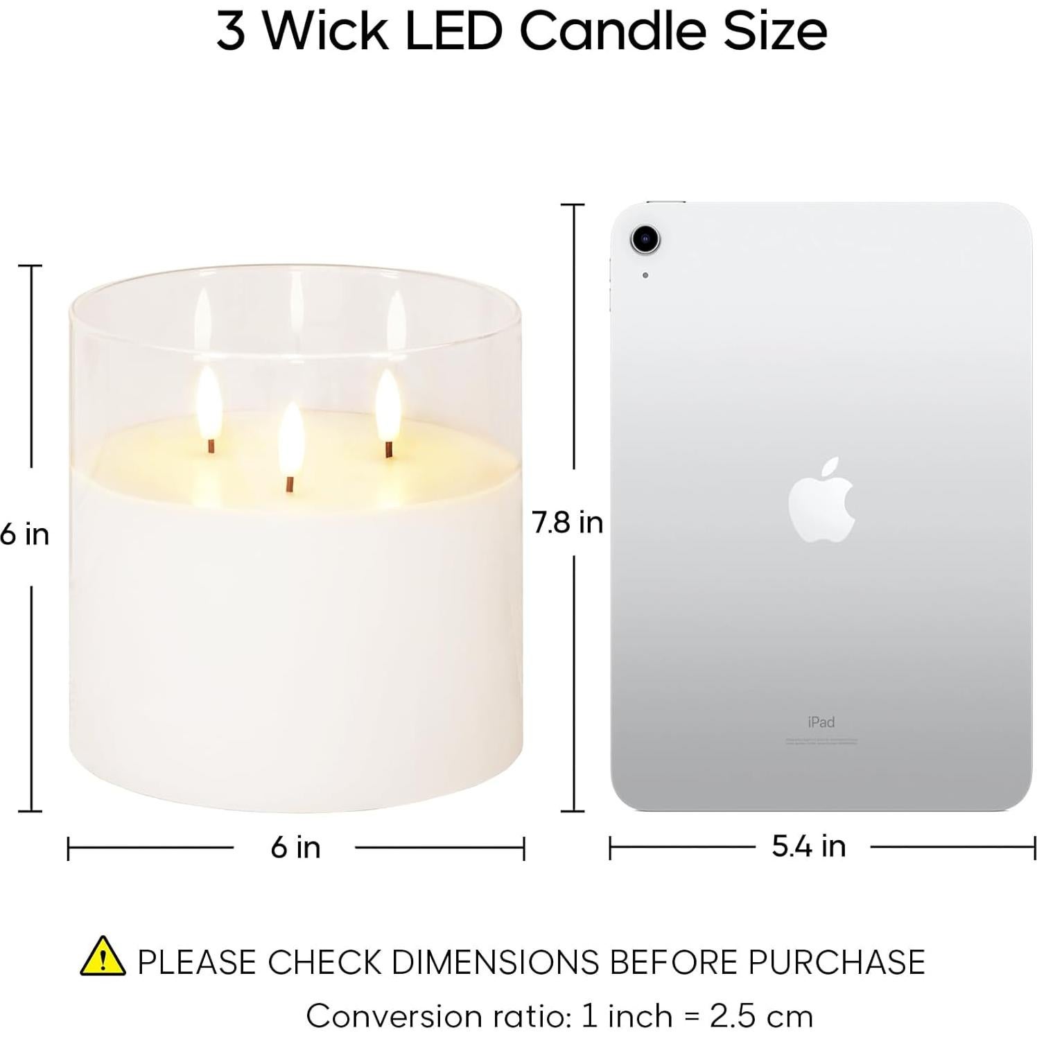 Vela LED Grande Eywamage 3 Mechas Vidrio Transparente 15 cm