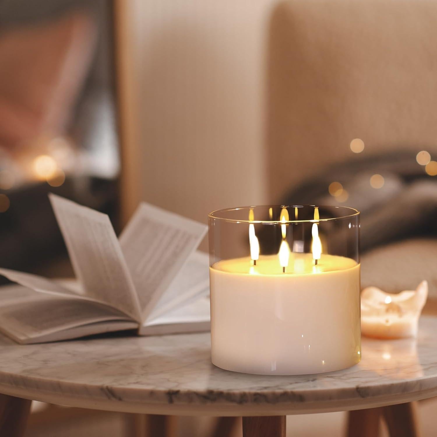 Vela LED Grande Eywamage 3 Mechas Vidrio Transparente 15 cm