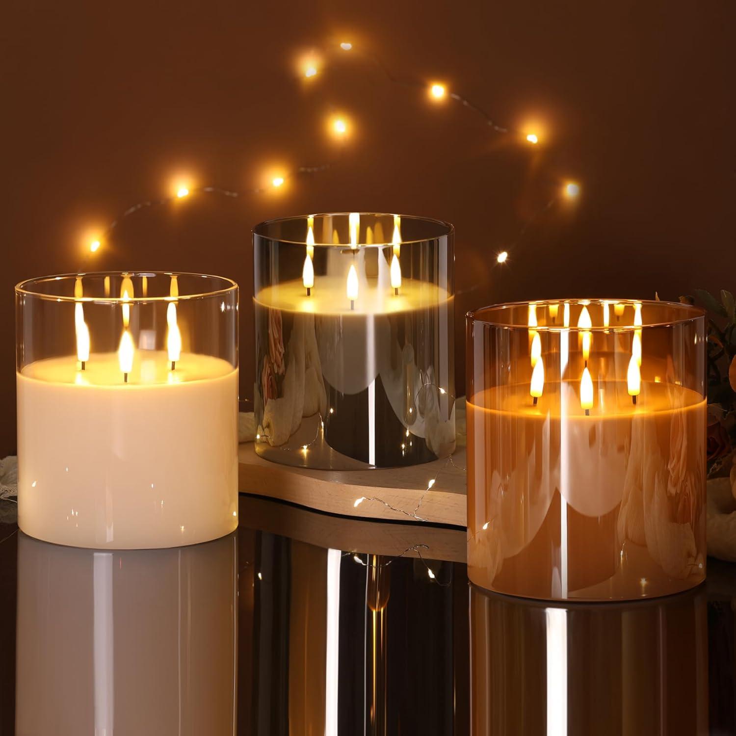 Vela LED Grande Eywamage 3 Mechas Vidrio Transparente 15 cm