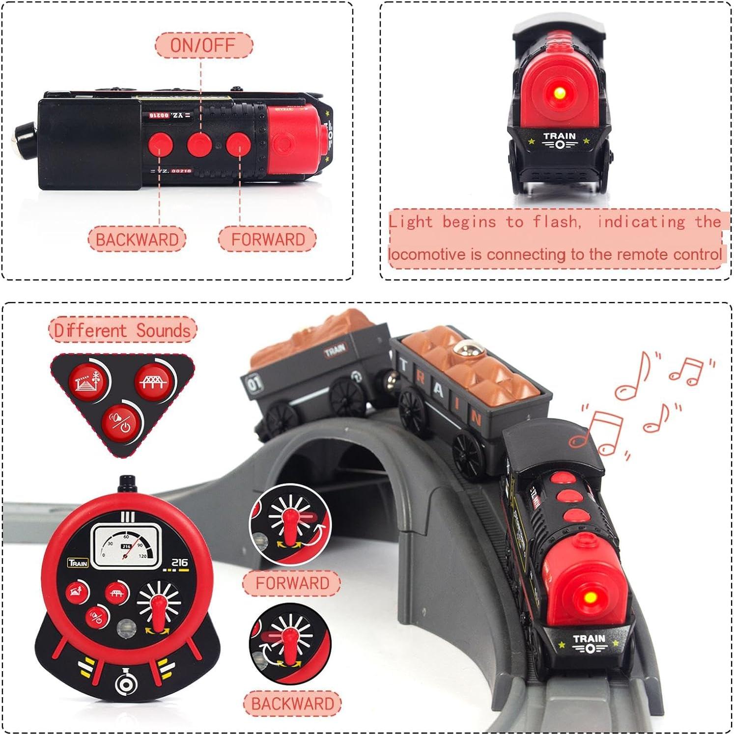 Tren Motorizado de Madera WOODENFUN Rojo con Control Remoto