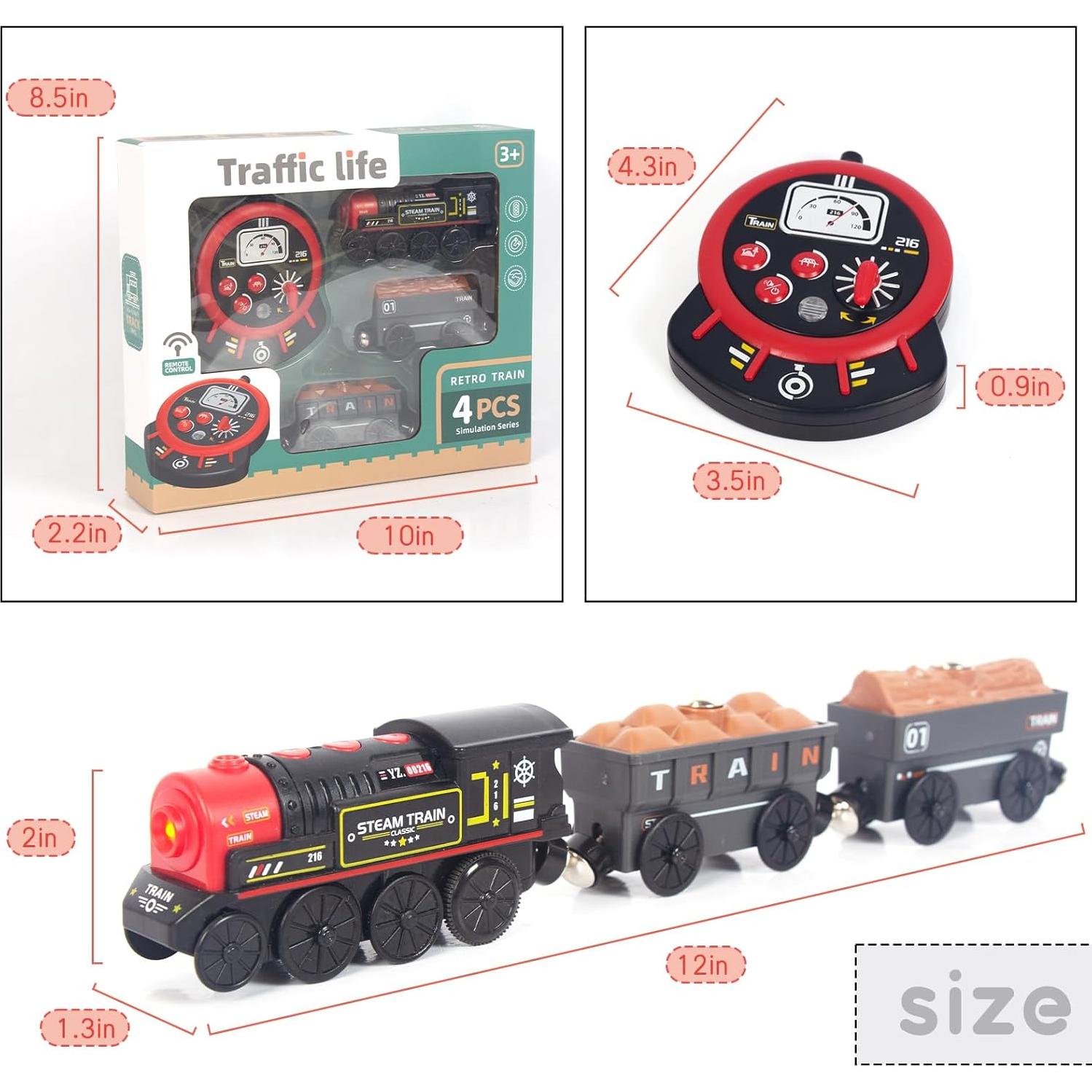 Tren Motorizado de Madera WOODENFUN Rojo con Control Remoto