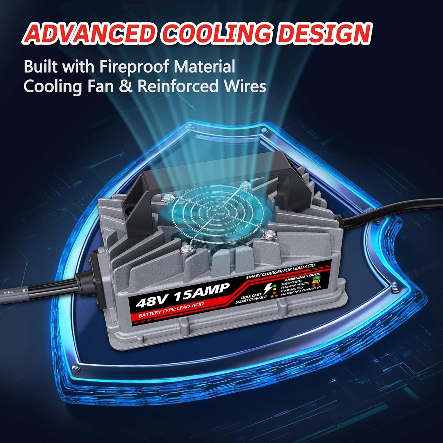Cargador de Batería 48V 15A Akizbeir para Carrito Golf