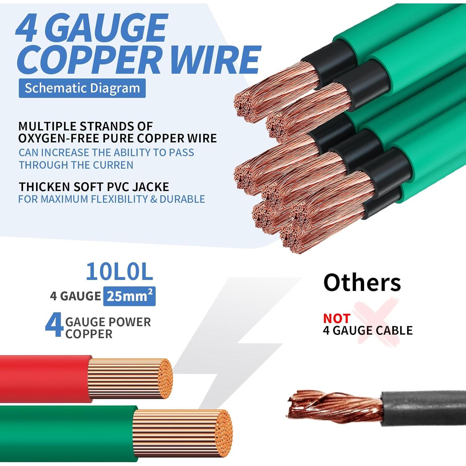 Cables de Batería de Carro de Golf 10L0L 48V Cobre Puro 4 Gauge